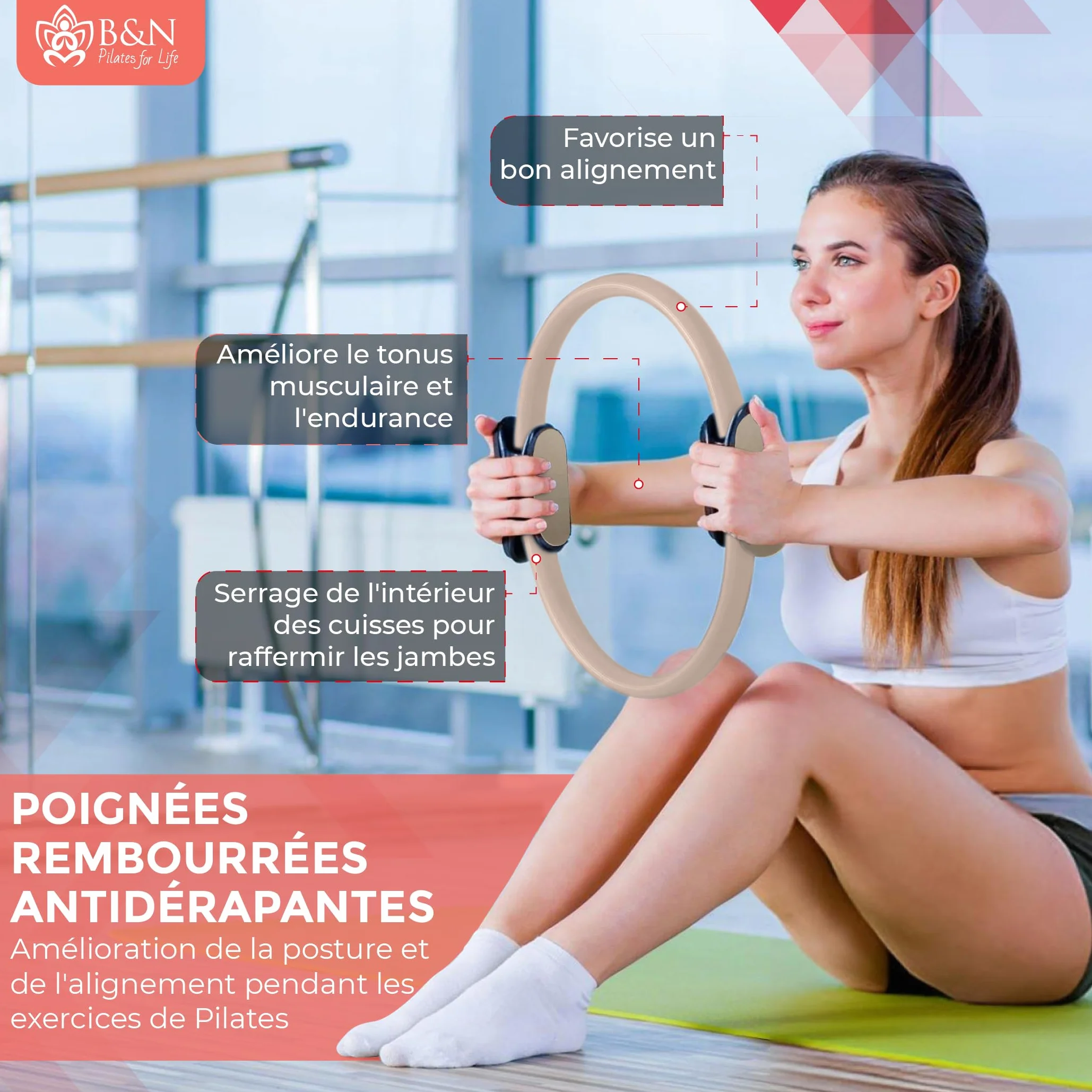 Kit Pilates Complet à Domicile - Pilates Ring, Ballon, Bandes de Résistance, Chaussettes, Guide