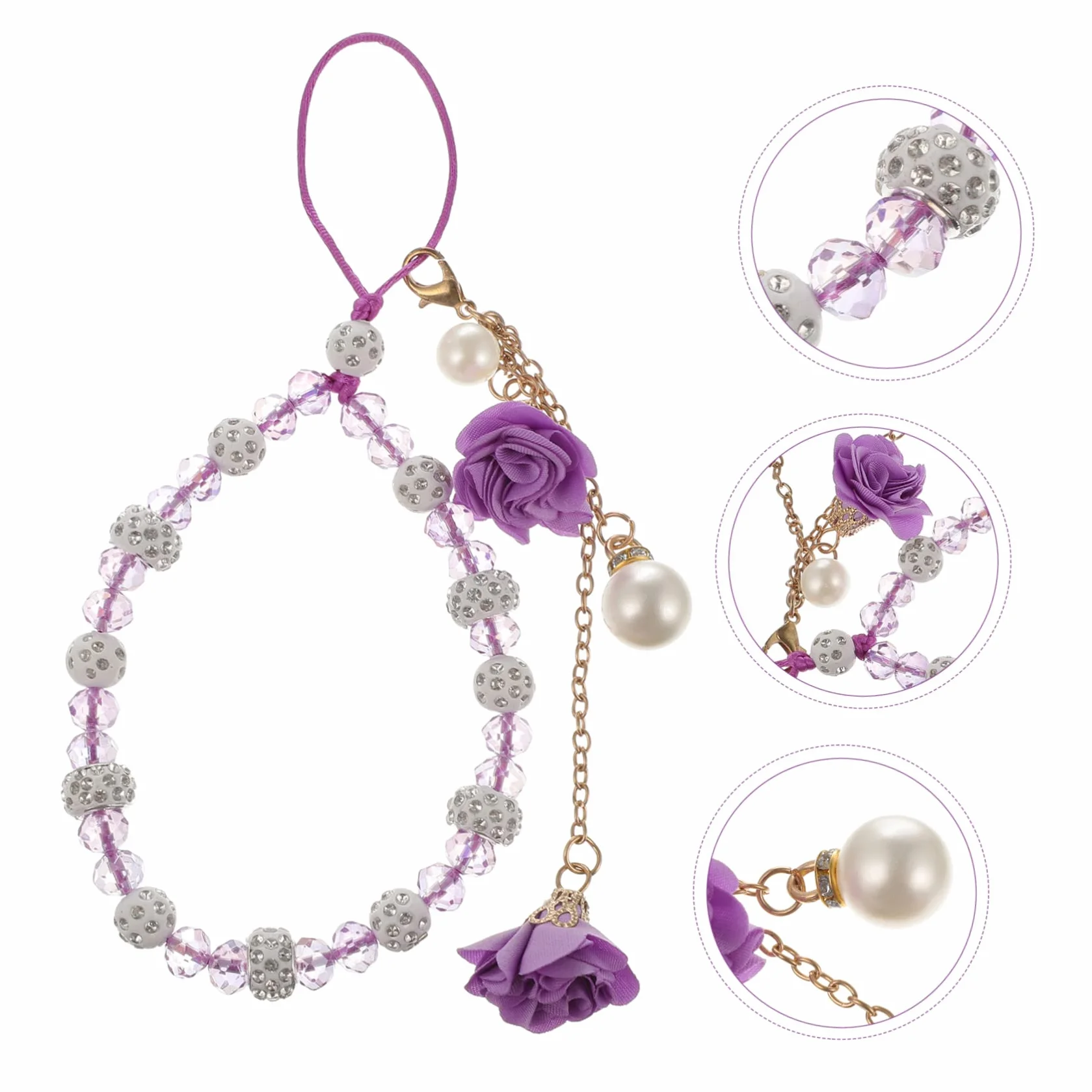 3 Pièces Pendentif Fleur Cristal pour Téléphone Portable Chaîne Décorative Lanière de Poignet Perte Accessoire Élégant pour Femmes et Filles
