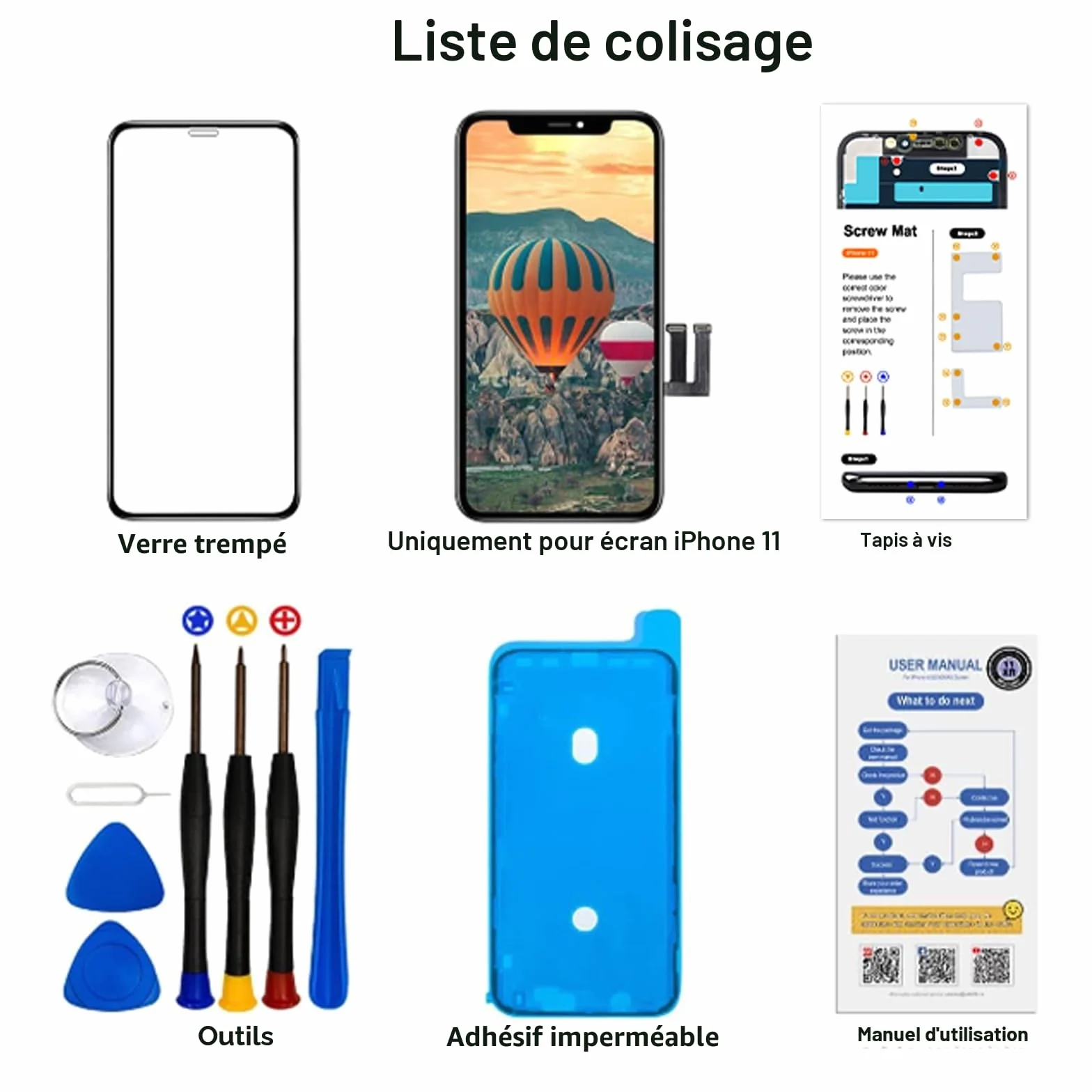 Dinow Écran Tactile de Rechange pour iPhone 11 d'écran LCD 6,1"(Noir) iphone 11 Ecran Tactile Digitizer Assembly +Kit De Réparation Complet Modèle: A2111, A2223, A2221