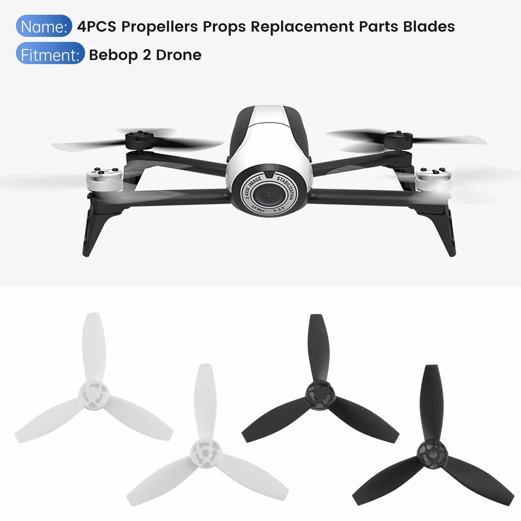 4 HéLices Accessoires Lames de PièCes de Rechange pour Parrot Bebop 2 Drone Noir Blanc