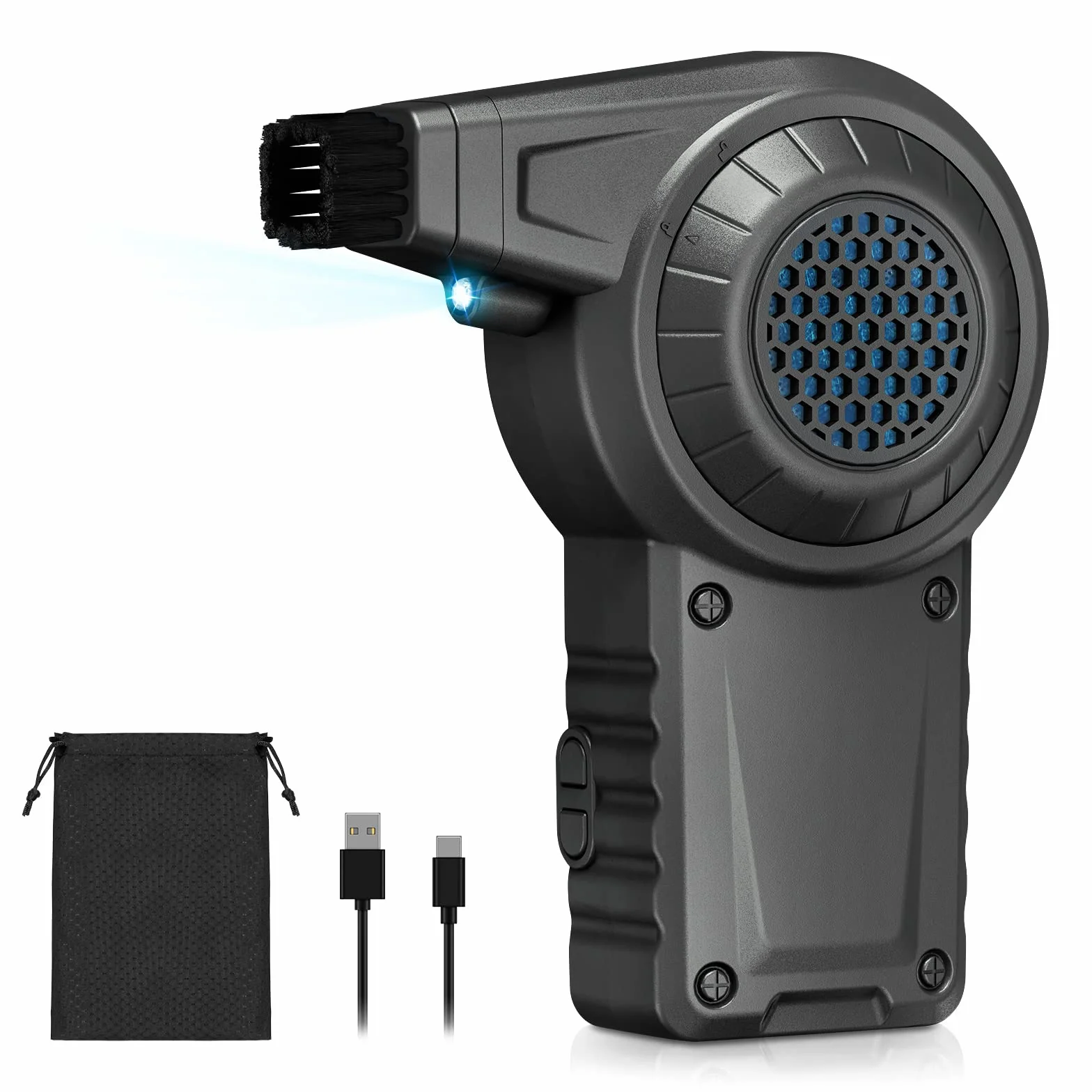 Moteur sans balais Mini 35000 tr/min - Reesibi C1 - Souffleur électrique avec lumière LED - Ventilateur professionnel pour le nettoyage des objectifs de l'appareil photo - 2 vitesses - 2400 mAh - Air