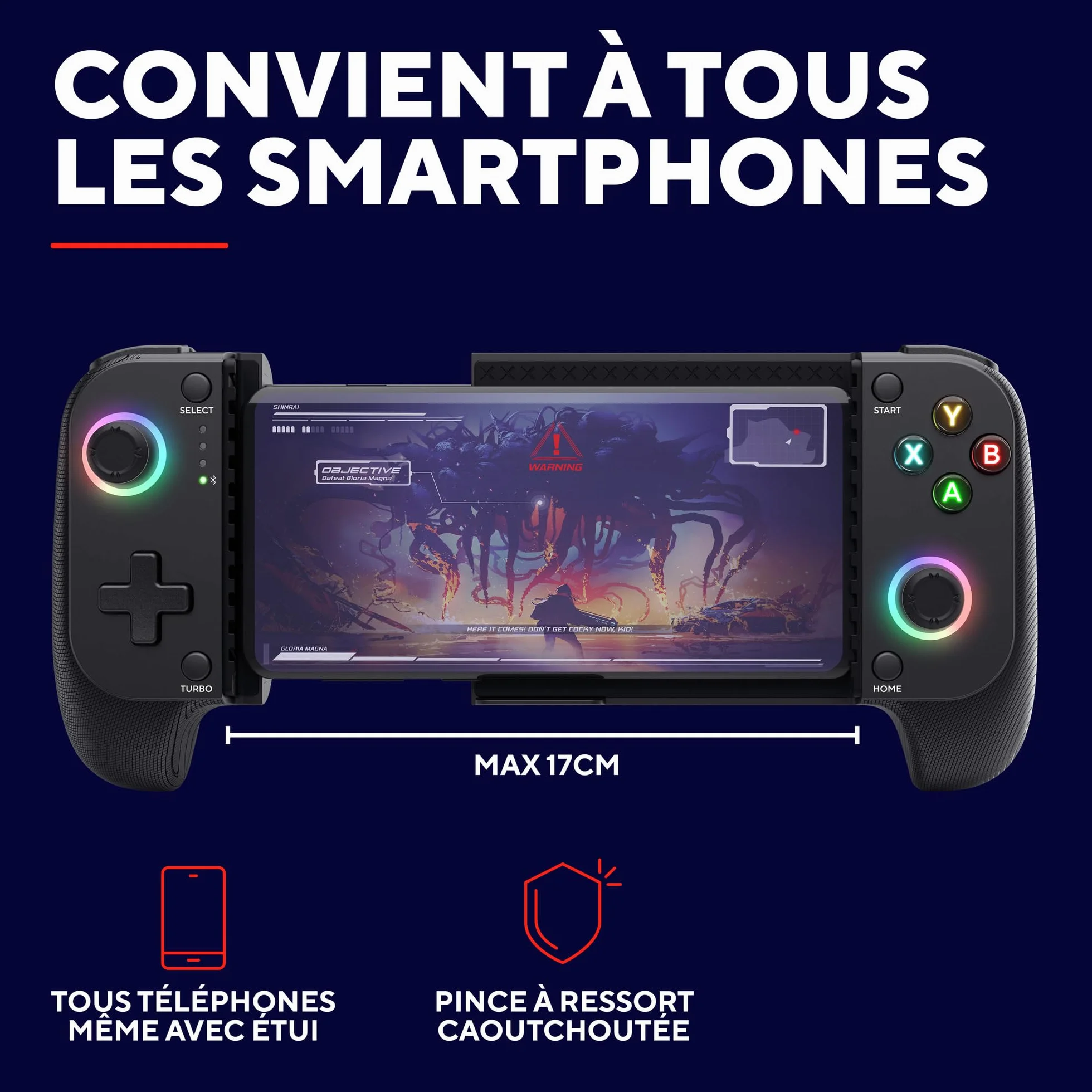 GXTrust Trust GXT 735 Mylox Manette pour Telephone Portable Bluetooth pour Android/Iphone / PS5 / Xbox/Mobile, 12h d'Autonomie, Double Vibration, Ėclairage RGB, Manette Smartphone Sans Fil, Noir