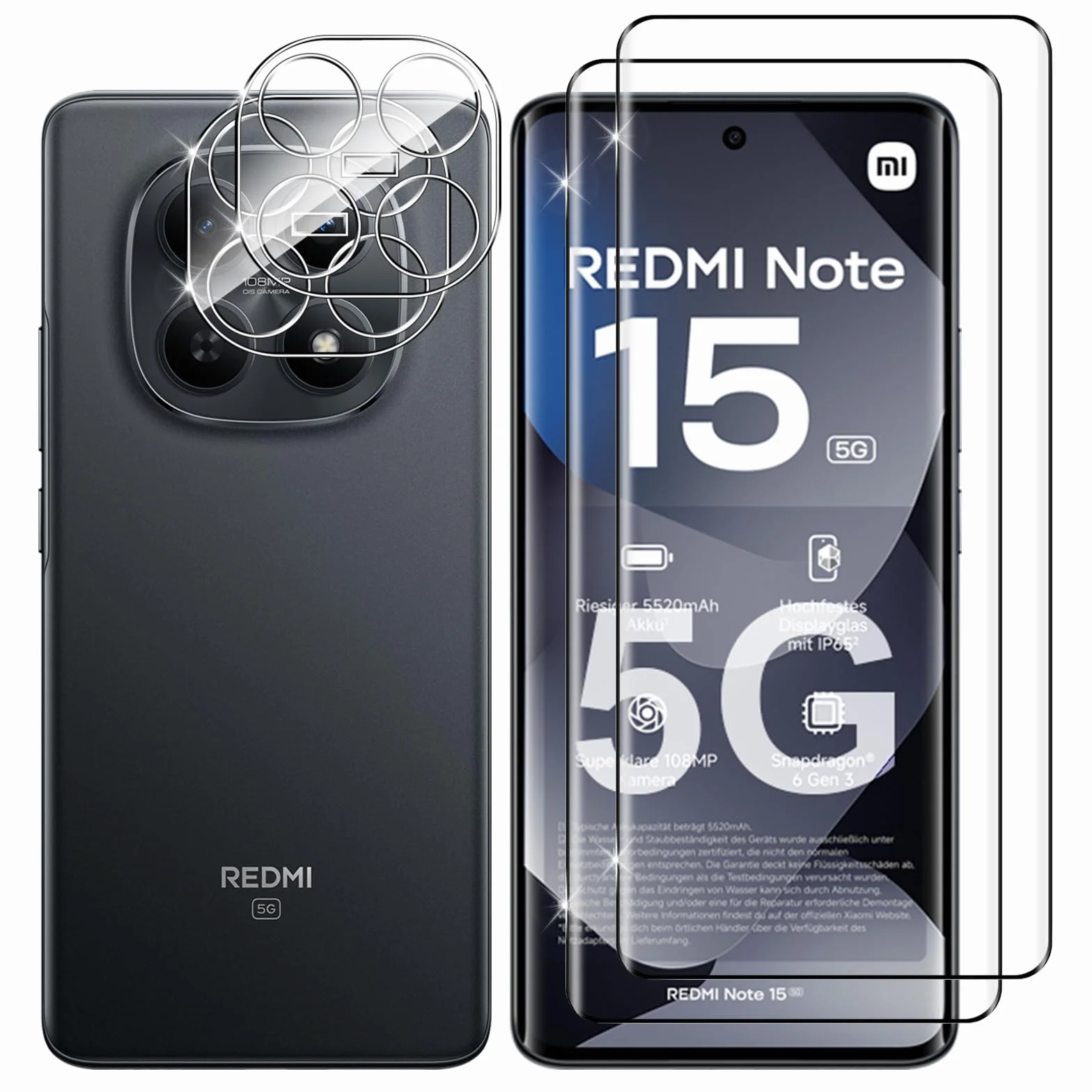 Lutree Verre Trempé pour Xiaomi Redmi Note 15 5G Poco M8 5G, 9H Dureté Anti-Rayures HD, 2+2 Pièces Protection écran et Caméra