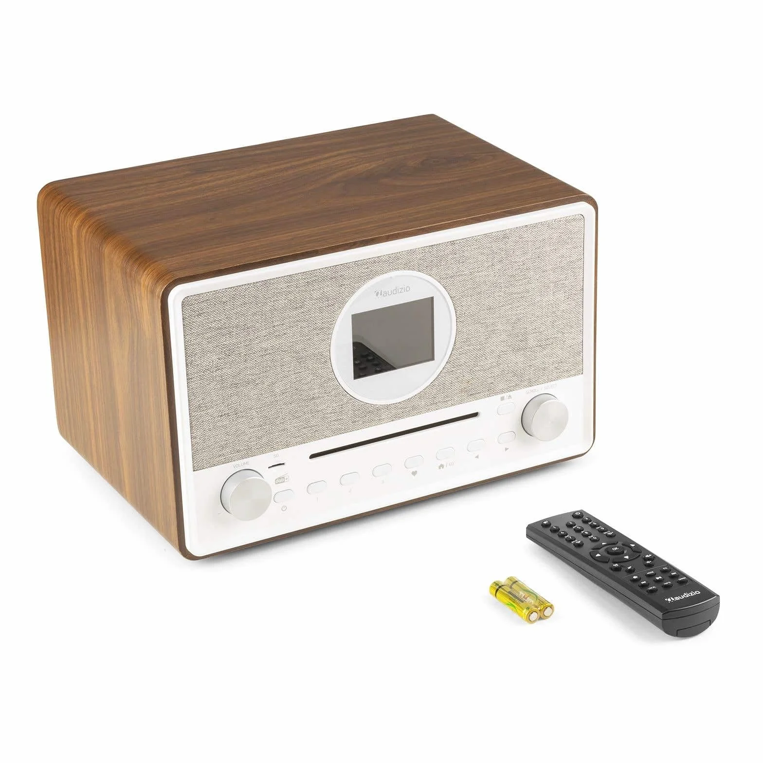 Audizio Lucca Radio Dab+ Internet Wi-FI 60W - Bois, Écran LCD 2,8", Bluetooth 5.0, CD, Deux Haut-Parleurs, Sortie Casque, Télécommande Incluse, Idéale pour Écouter la Radio à la Maison
