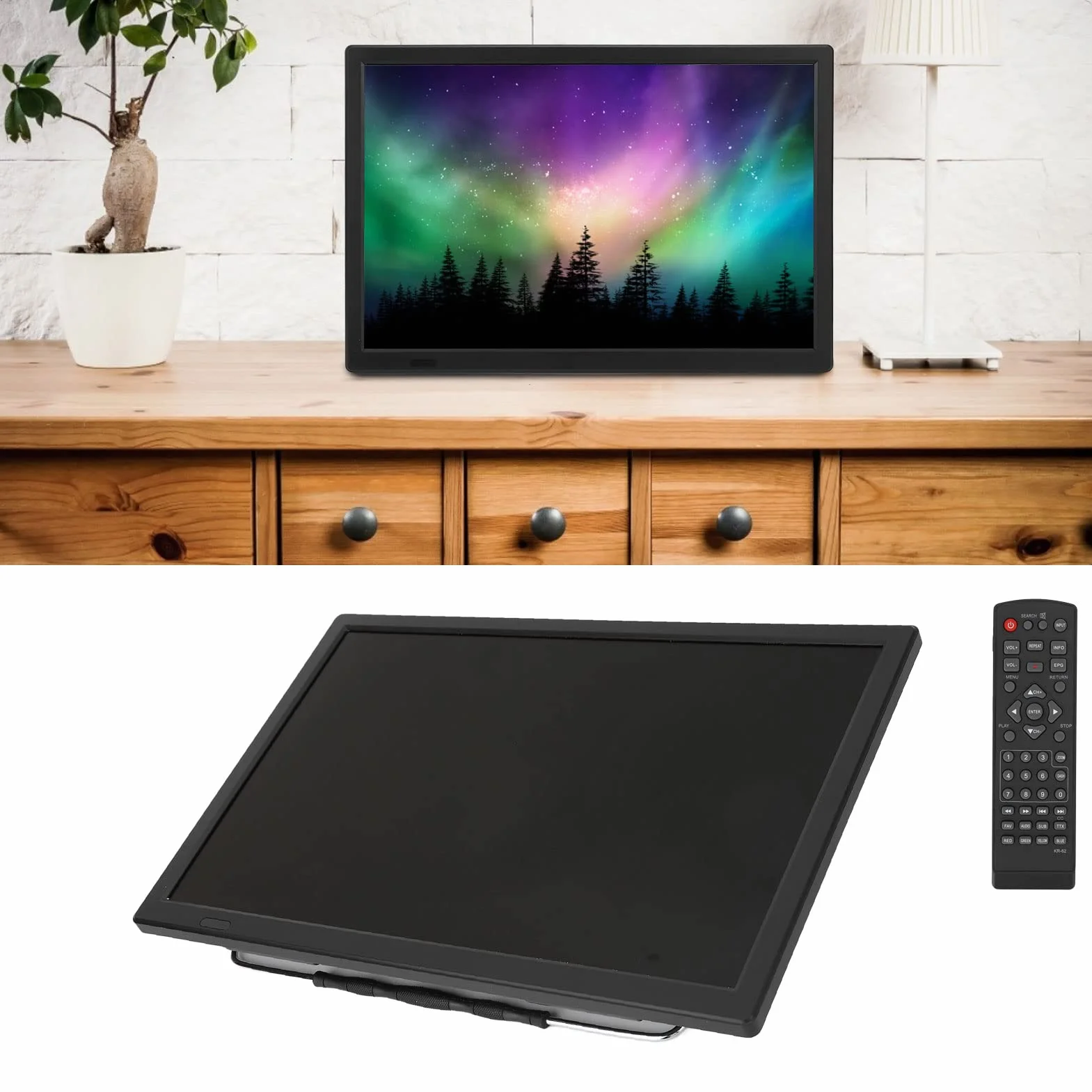 TV Numérique 16 Pouces : écran LCD Extérieur Portable avec Fonctionnalités Intelligentes, Prise UE, Compatibilité 110-220 V - Profitez du Divertissement sur écran Large n'importe Où