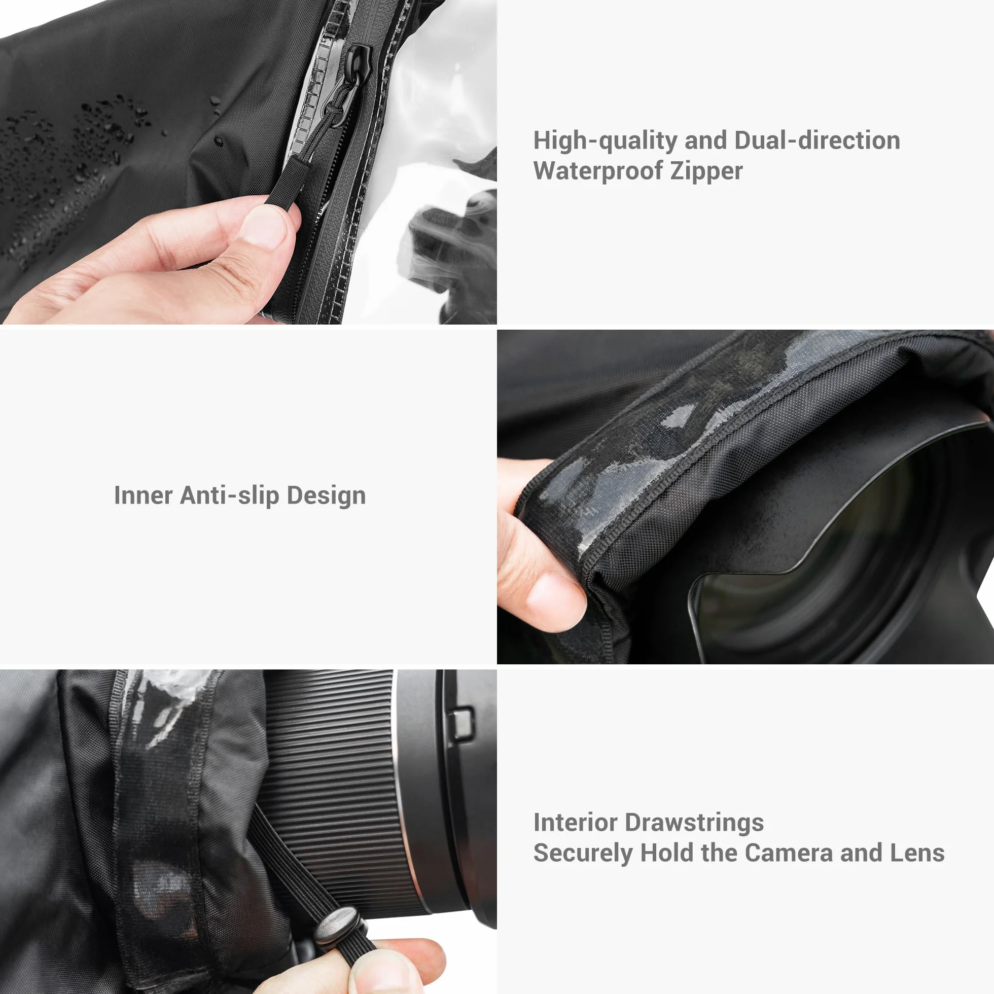Protection Pluie Appareil Photo, Design Amélioration de la Fenêtre Transparente Zippée, Noir en Nylon pour Housse de Pluie pour Appareil Photo Compatible avec Canon Sony Nikon DSLR