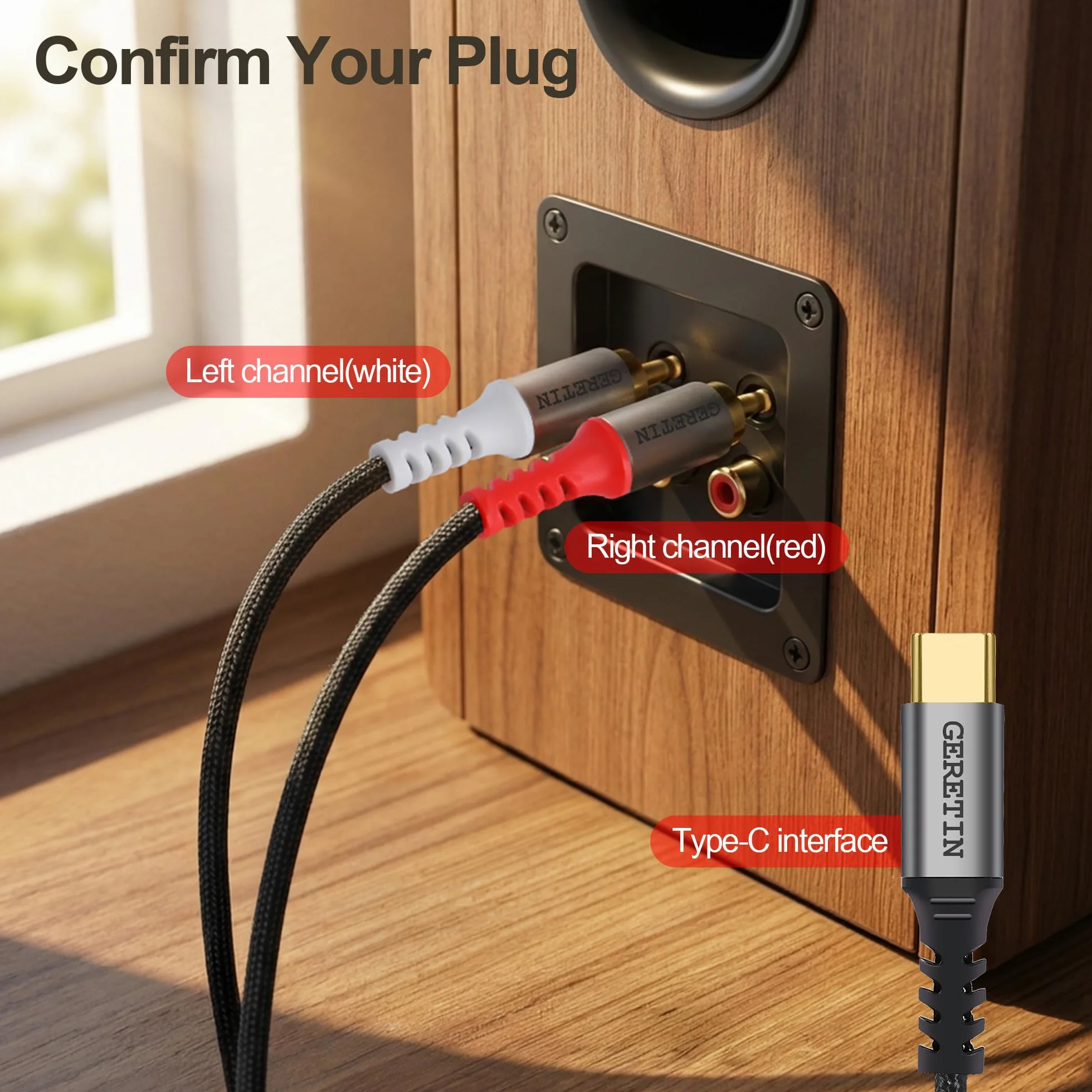 Câble Audio USB C vers 2 RCA Câble Adaptateur Type C Mâle vers 2RCA Mâle Y Auxiliaire Audio Stéréo Compatible avec Téléphone Amplificateur Enceinte HDTV Home Cinéma iPhone 16/17 Pixel 10/9-2M