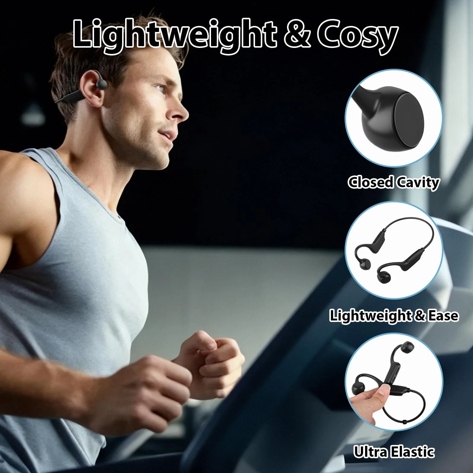 Casque Conduction Osseuse Ecouteurs Bluetooth sans Fil V5.3 HiFi Stéréo Sport avec HD Micro Casque de Sport étanche IPX8 pour Course à Pied Natation Cyclisme Fitness Bureau