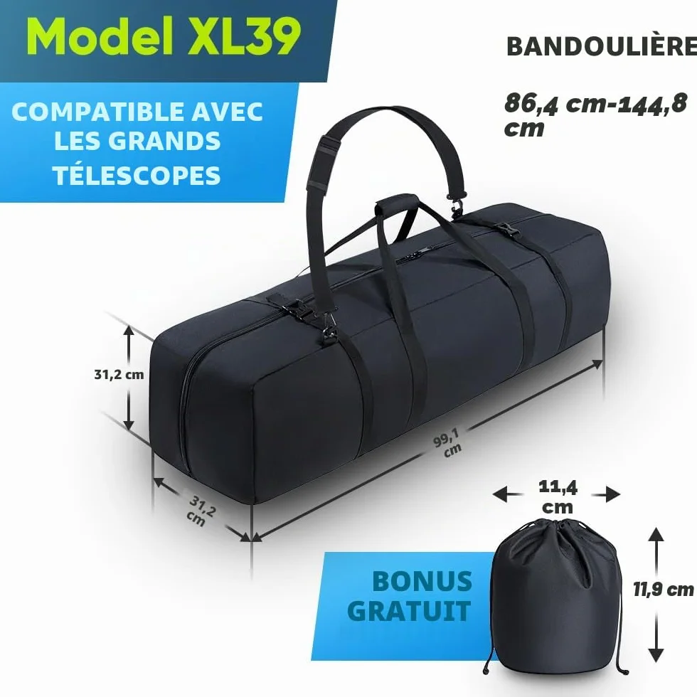 Sac de télescope Multifonctionnel - Absorbeur de Chocs - avec bandoulière réglable et Espace de Rangement supplémentaire (99 x 31 x 31 cm)