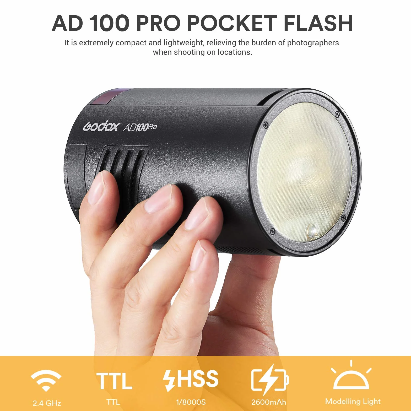 Godox AD100Pro Flash TTL HSS 1/8000s Godox sans Fil 2.4G X avec Batterie au Lithium 2600 mAh pour appareils Photo Nikon/Sony/Canon/Olympus/Panasonic/Fujifilm