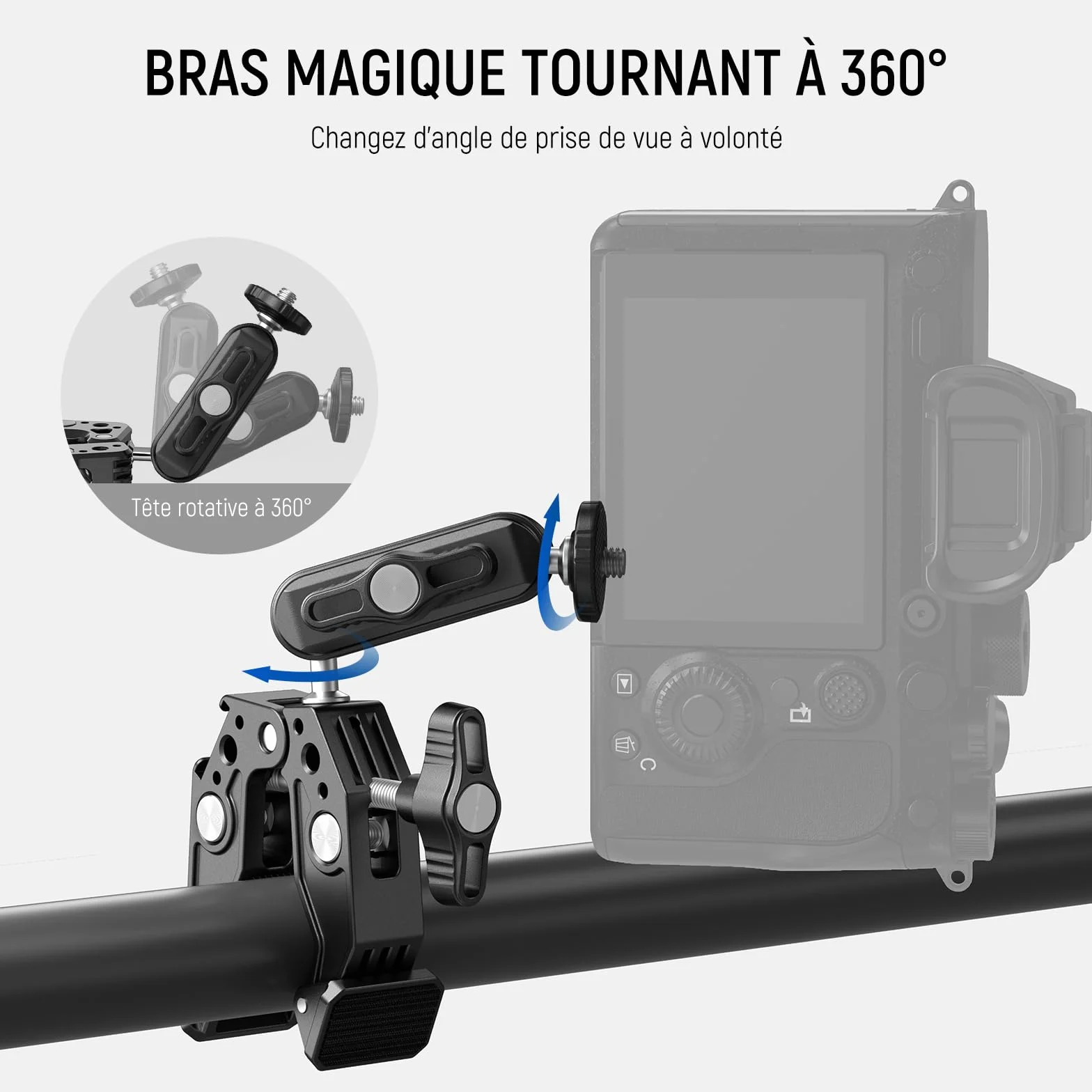 NEEWER Super Pince avec Bras Magique à Double tête sphérique de 7,6cm Griffe Froide Filetage 6,35mm Adaptateur Montage téléphone/action cam pour trépied Bureau Compatible avec SmallRig GoPro DJI, ST83