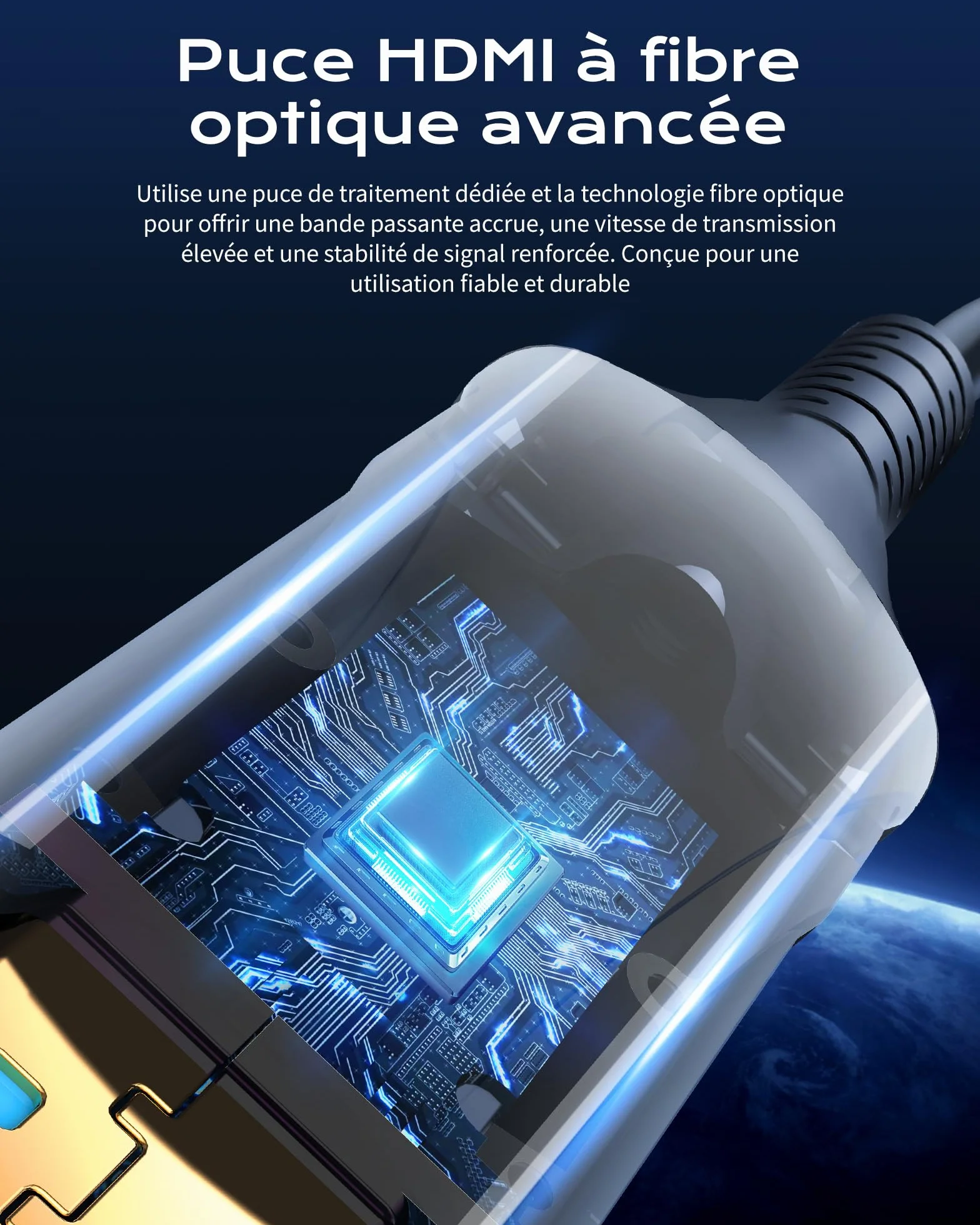 Cratree Câble HDMI Fibre Optique 15m- Câble HDMI 48gbps, 8K@60HZ, 4k@120hz, HDCP 2.2 et 2.3, hdr10, Compatible avec PS5 Blu-Ray HDTV Projecteur Moniteur