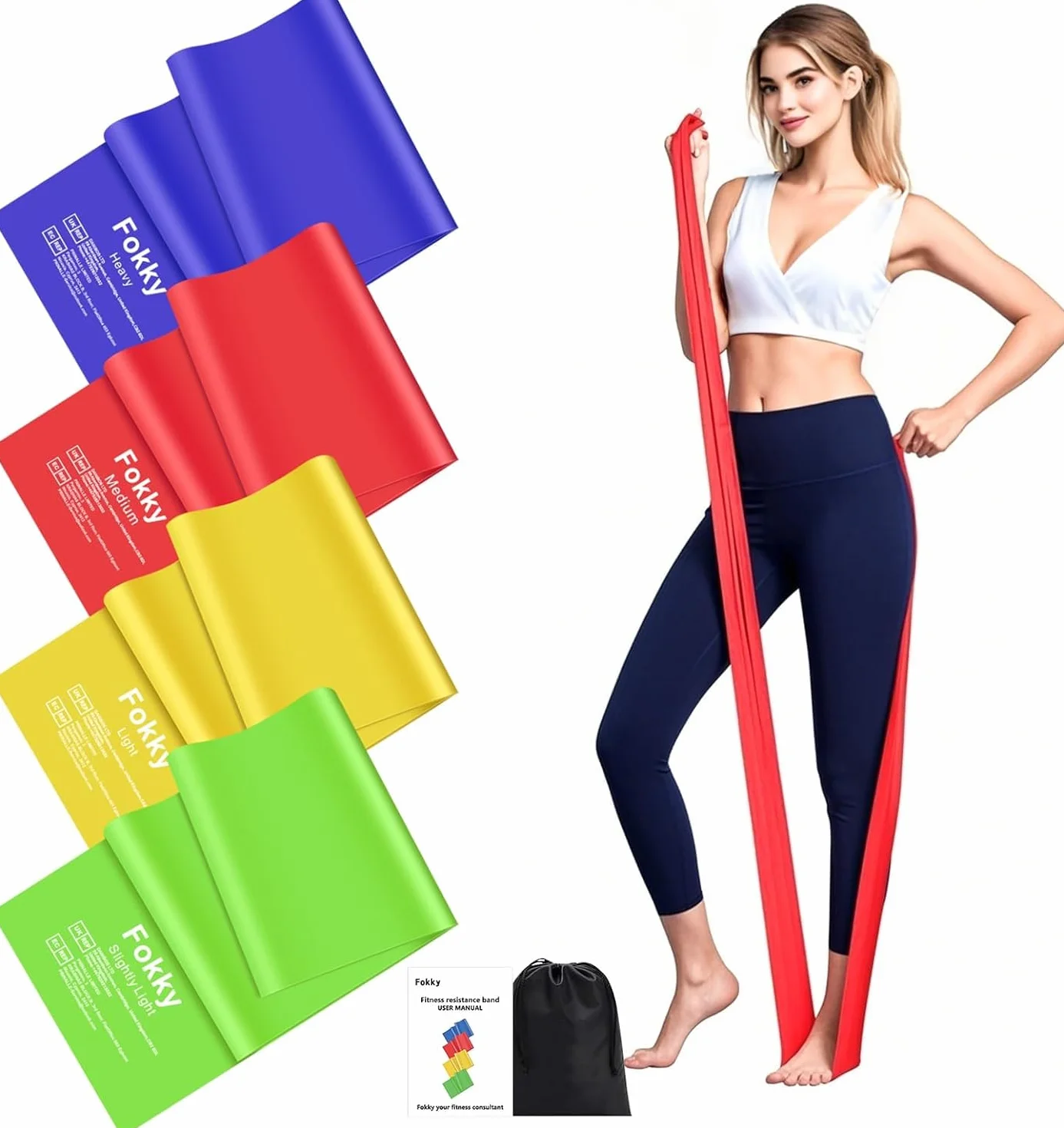 Fokky Lot de 4 Elastique Musculation 1.5M/1.8M/2M 4 Niveaux Bande de Resistance Sport Pilates Yoga