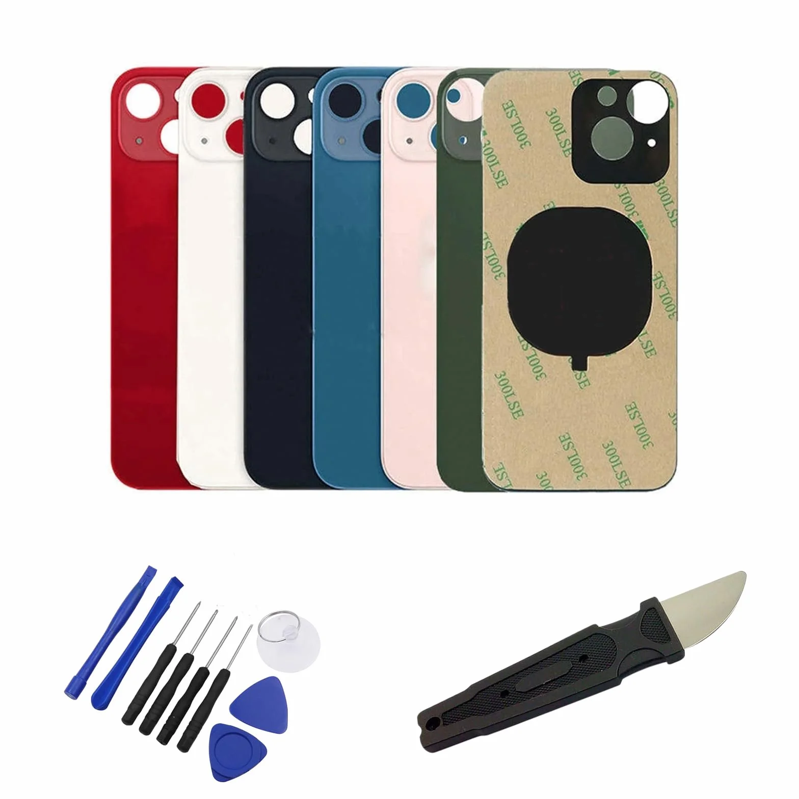 Vitre arrière Compatible pour iPhone 13 + Outils et adhésif 6 Couleurs au Choix sans Logo (Verte)