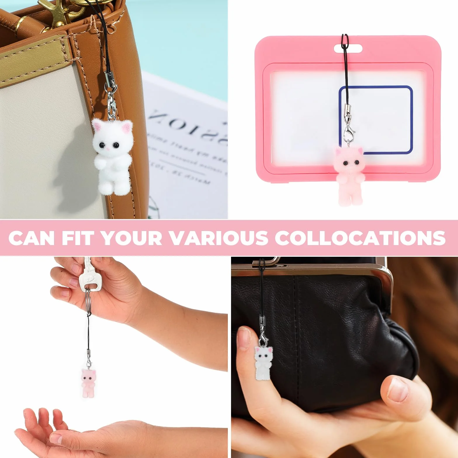 Mabor Lot 3 lanières portable Chat Y2K Pendentif universel Coque porte-clés