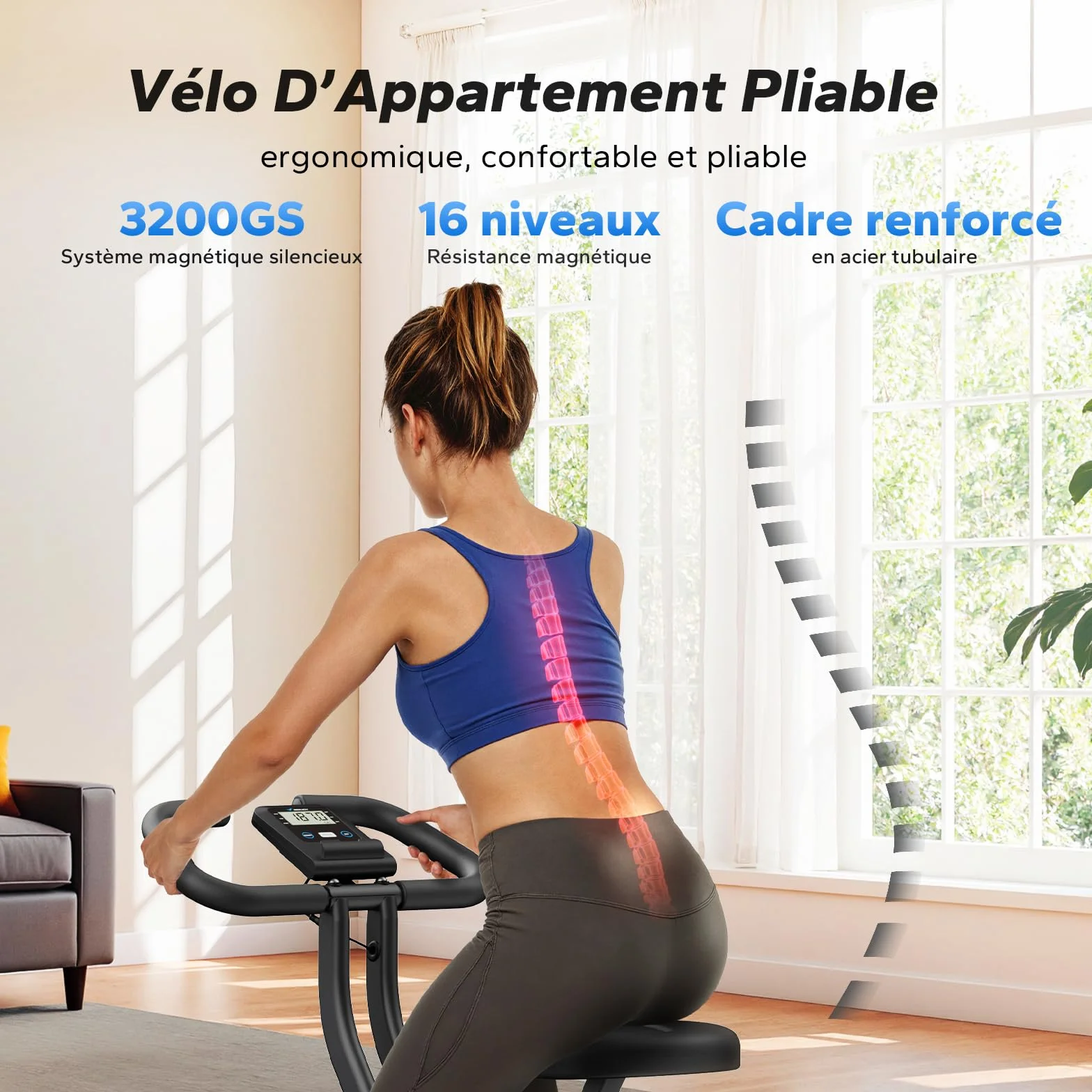 MERACH Vélo d’Appartement Pliable Magnétique avec Écran LCD, Capacité 136KG