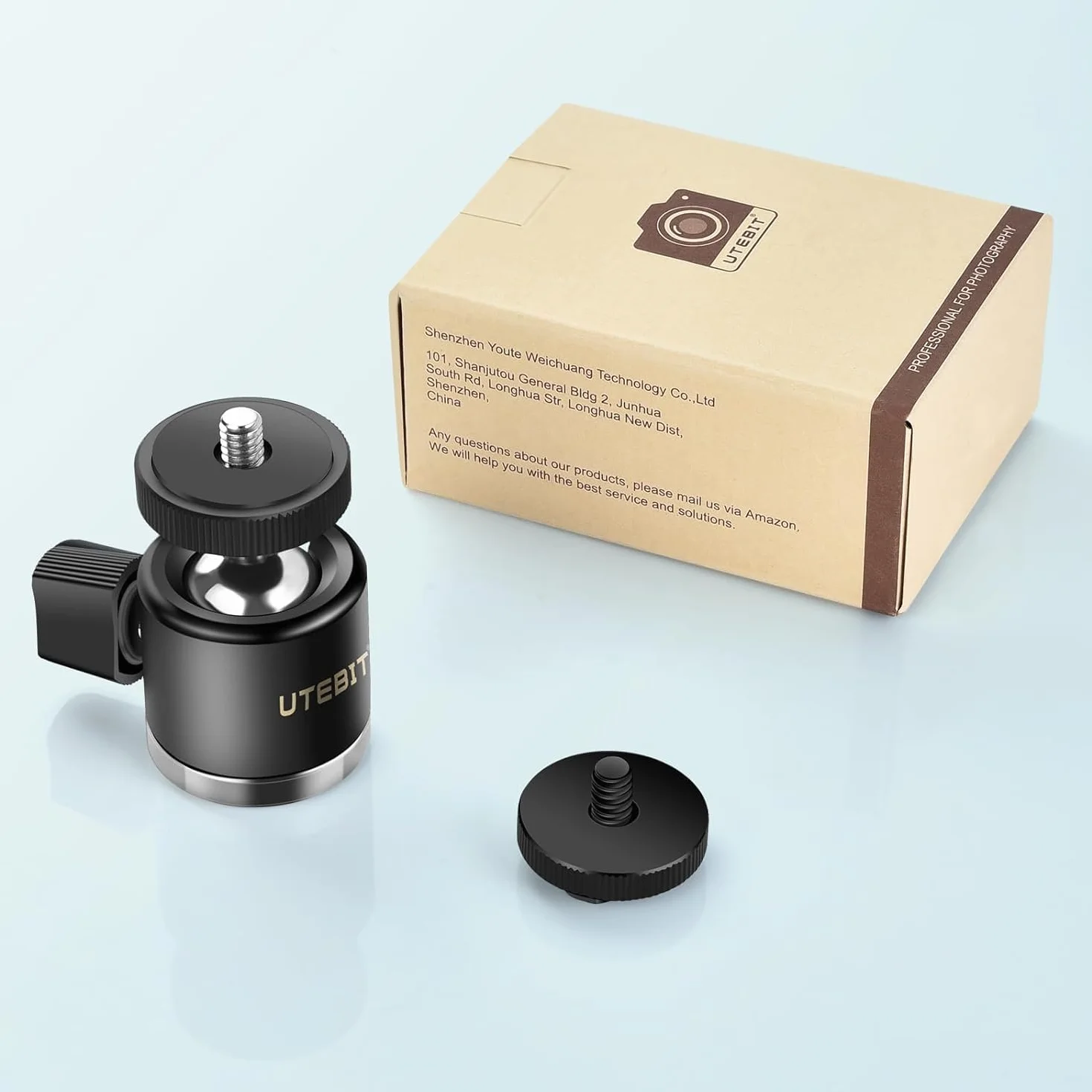 UTEBIT Mini Rotule Photo, Rotule de Fixation Pivotante 360 Noir pour Appareil Photo/Micro/Flash, Adaptateur Support pour Monopode, Trepied