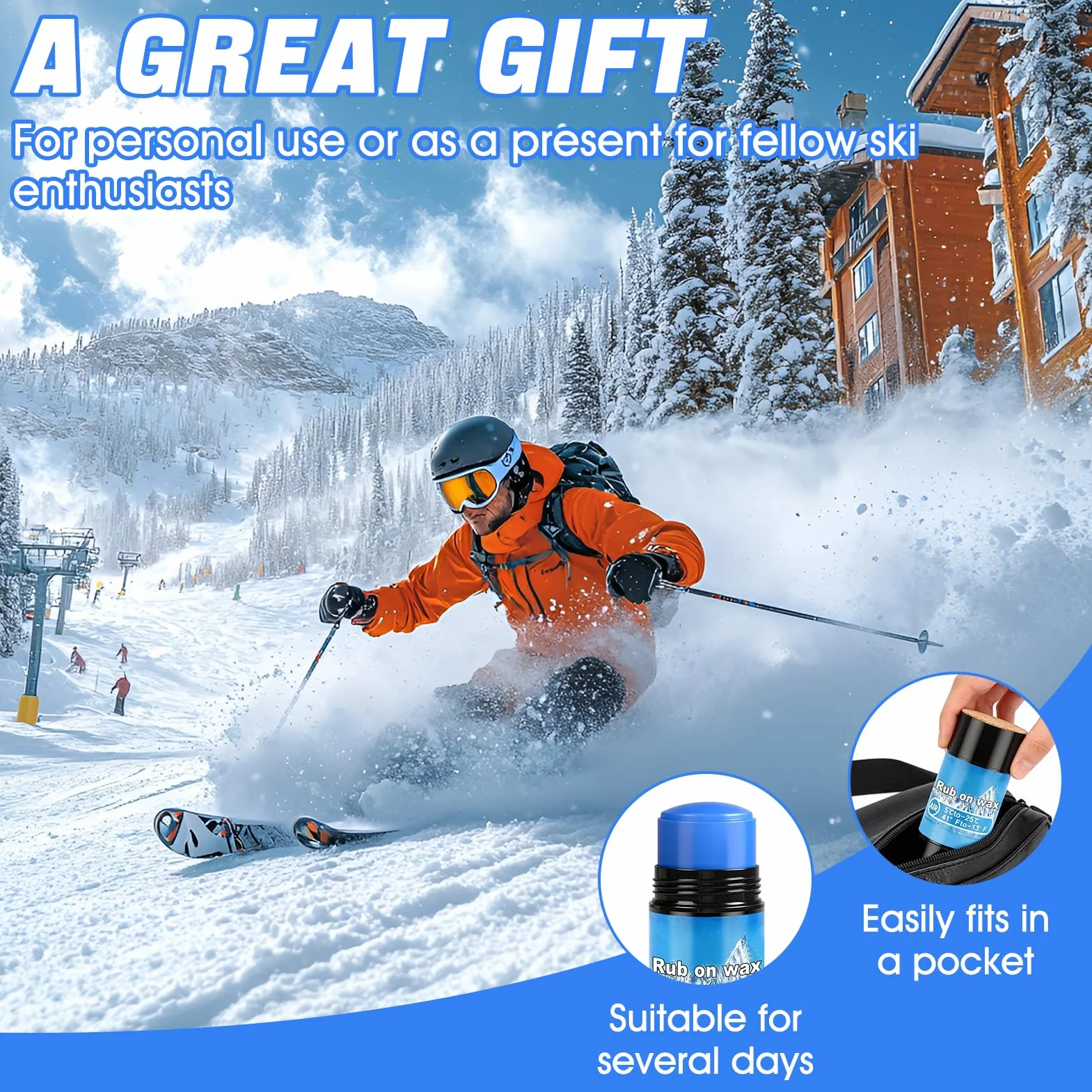 Fart Ski Kit 75g, Fartage Ski - Applicateur en Liège, Convient aux Skis et Snowboards