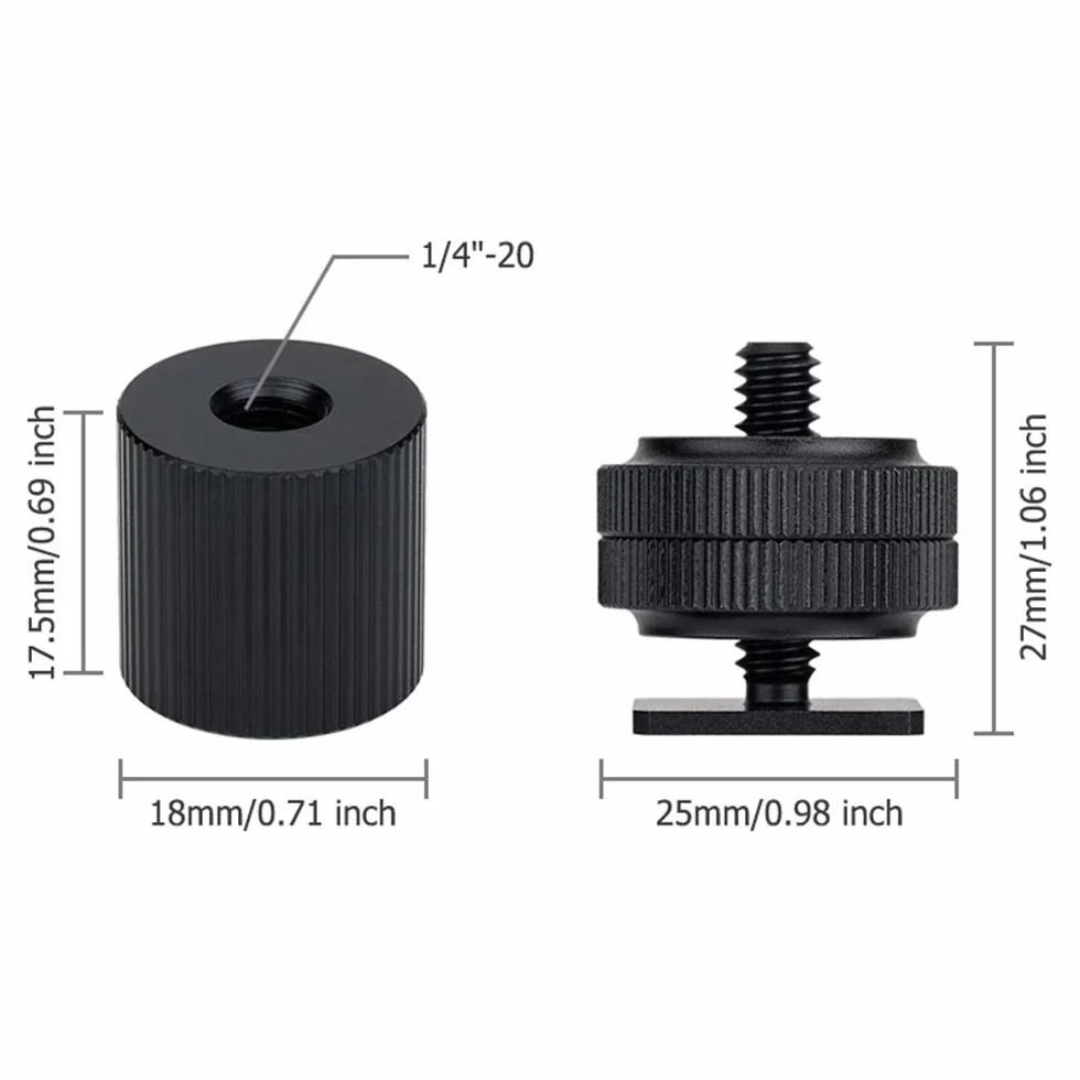 JJC Adaptateur griffe pour appareil photo pour vis mâle/femelle 1/4"-20, appareil à visser léger, micro flash trépied pour SmallRig Magic Arm 1498 1497