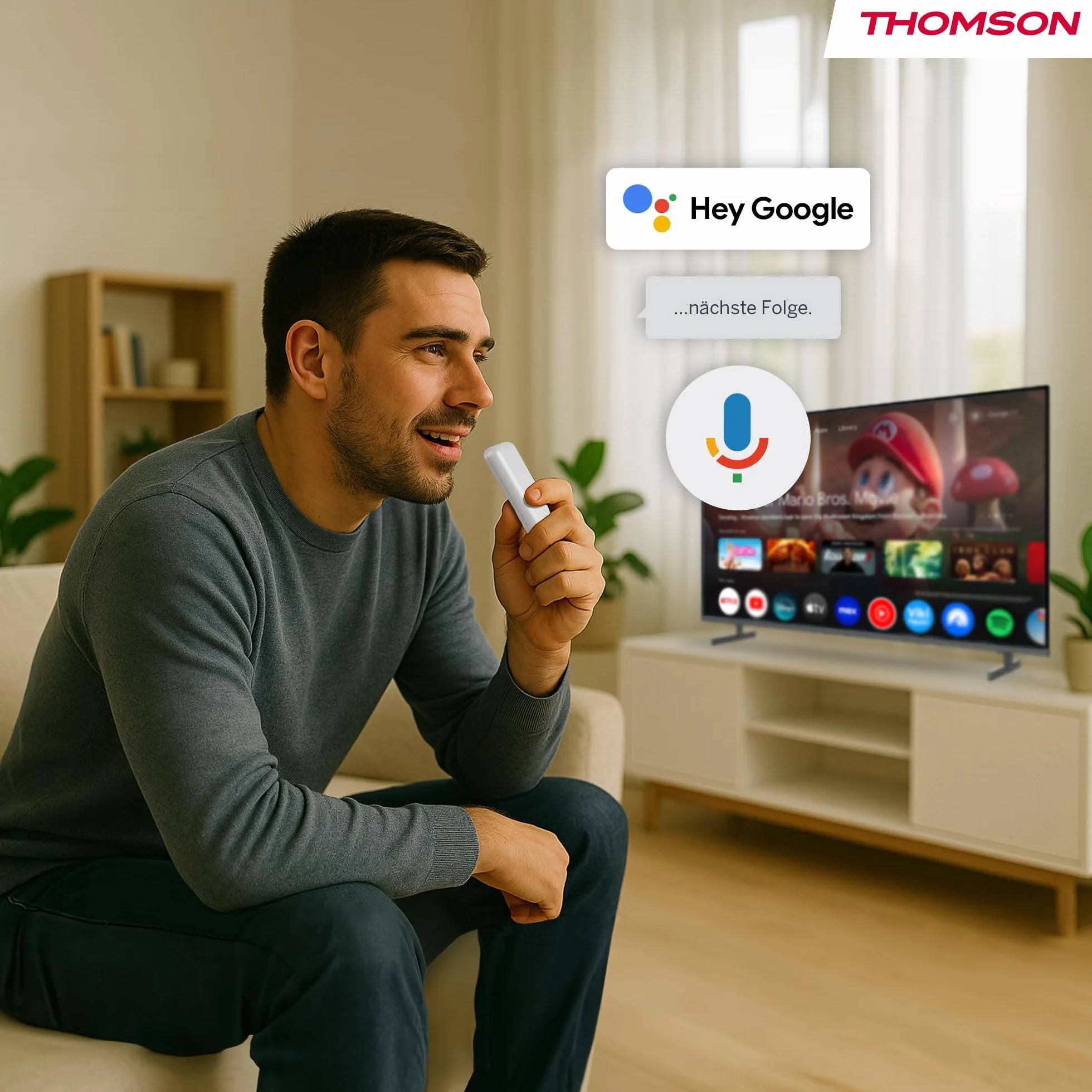 Thomson Go Cast 152 Dongle de Streaming, 4K UHD Google TV, Commande Vocale, Google Cast, Dolby Atmos, Dolby Digital+, HDR10, Portable, 2 Go RAM, 32 Go Stockage – Blanc