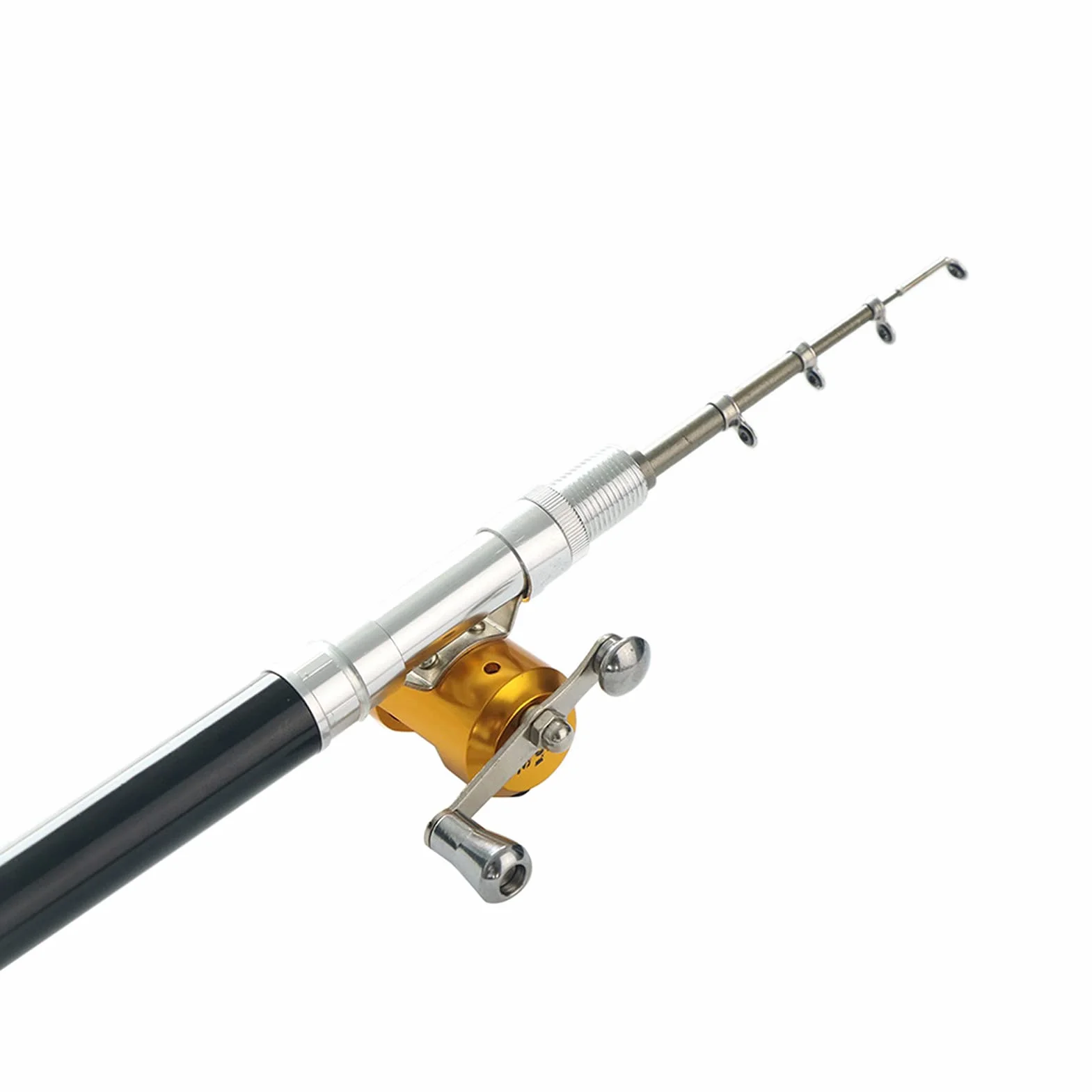 Mini Canne à Pêche Stylo Télescopique Aluminium 21cm Kit Combiné Moulinet Ligne Portable Voyage Eau Douce Salée