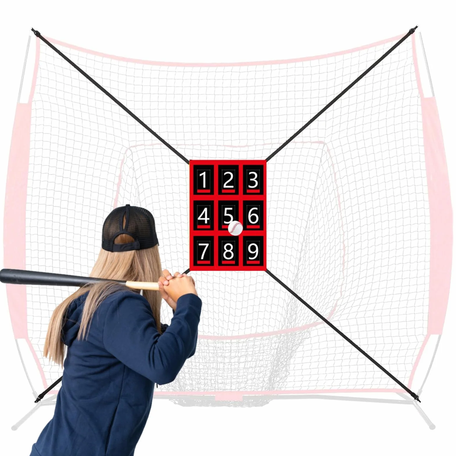 Filet de pitch de baseball avec 9 balles réglables pour exercice de softball