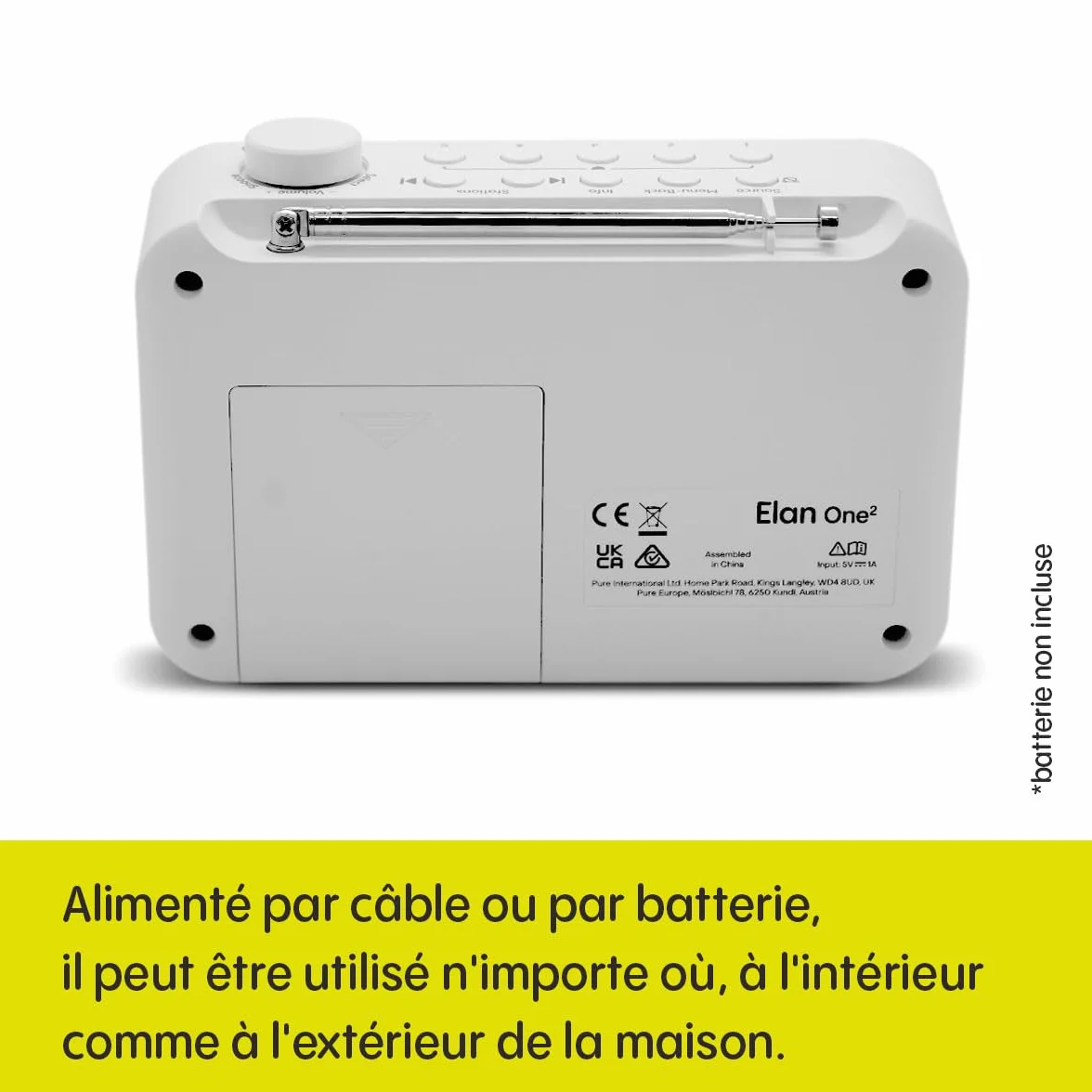 Pure Elan One2 Radio Portable Dab+/FM avec Bluetooth 5.1 (écran LCD, 10 Touches de mémoire, Fonctionne avec 4 Piles AA) Blanc Coton