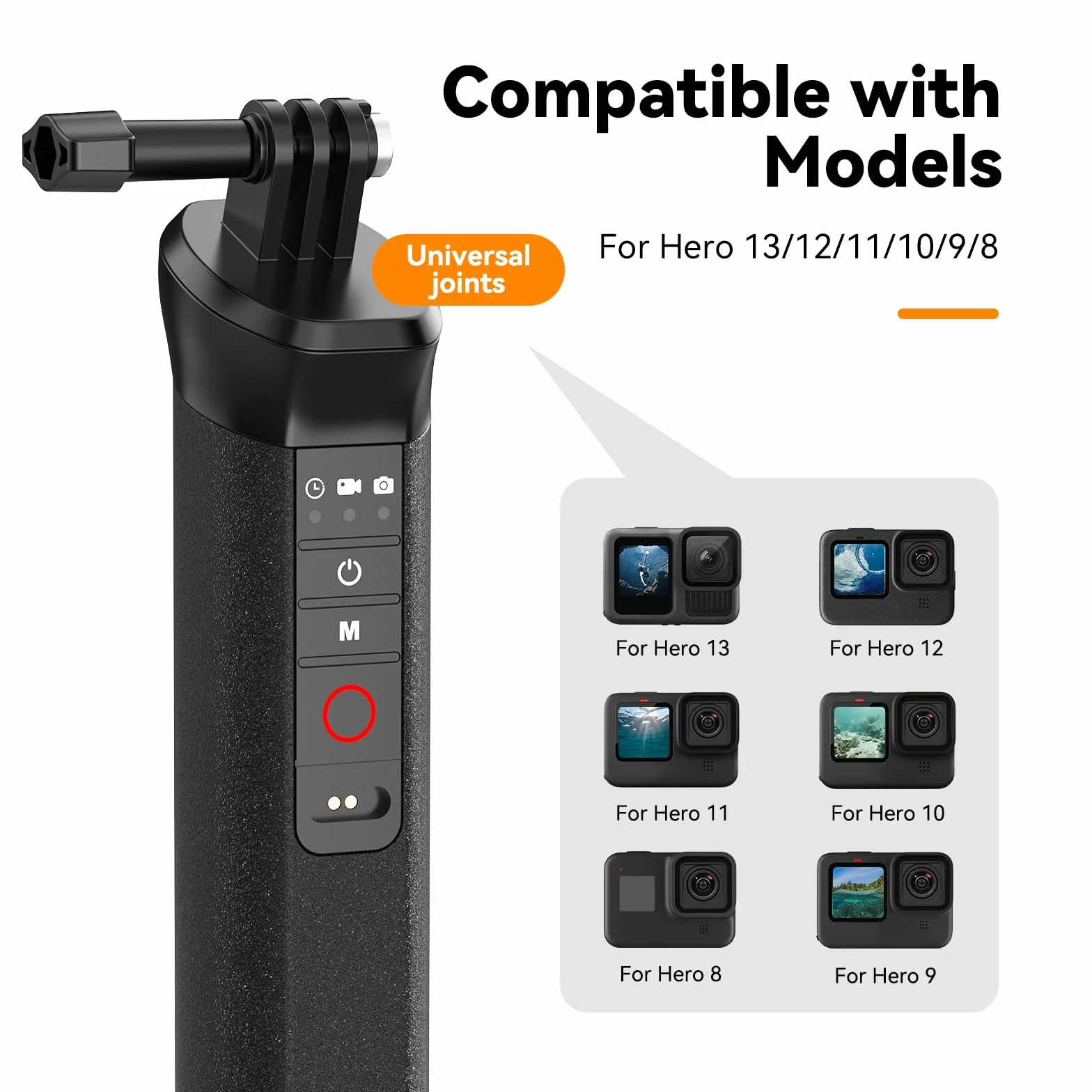 TELESIN Selfie Stick Flottant Poignée étanche avec télécommande Bluetooth pour GoPro Hero 13 Balck, Hero 12 11 10 9 8 Black caméras d'action