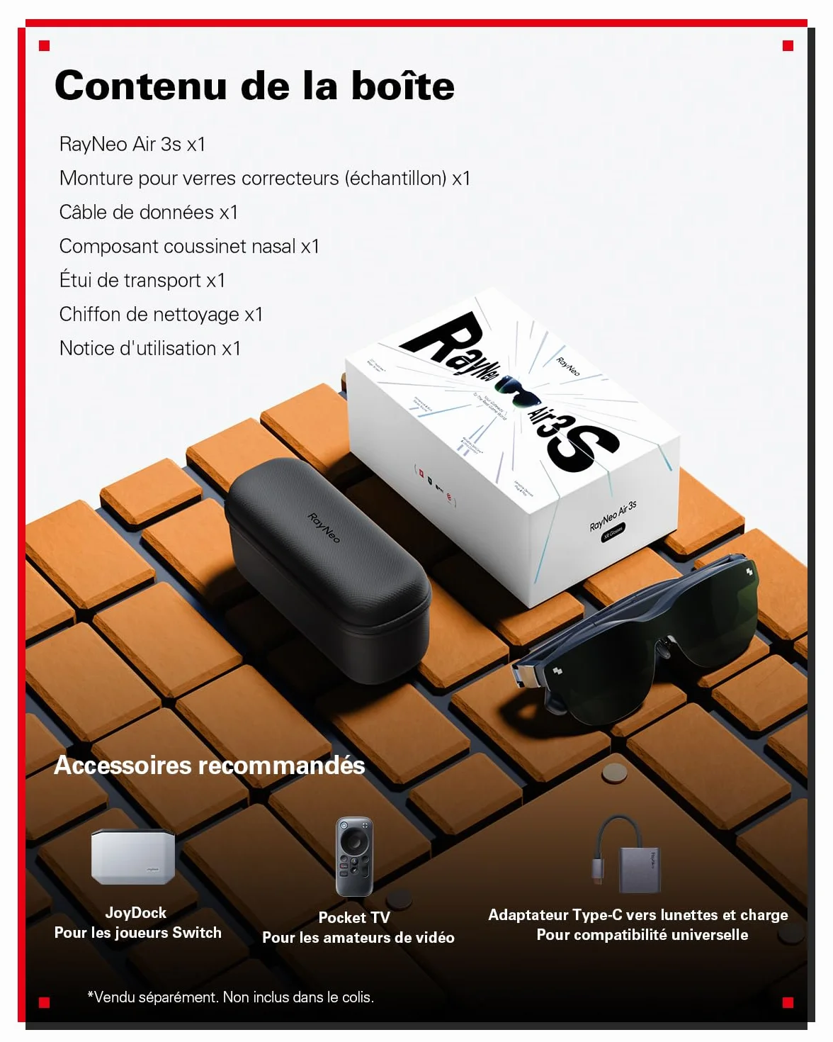RayNeo Air 3s Lunettes AR/XR, Écran HueView 201" 120Hz FHD, Lunettes Connectée AR Portables pour iPhone 16/15, Android, Mac, Switch, PS5, Steam Deck – Théâtre Portable
