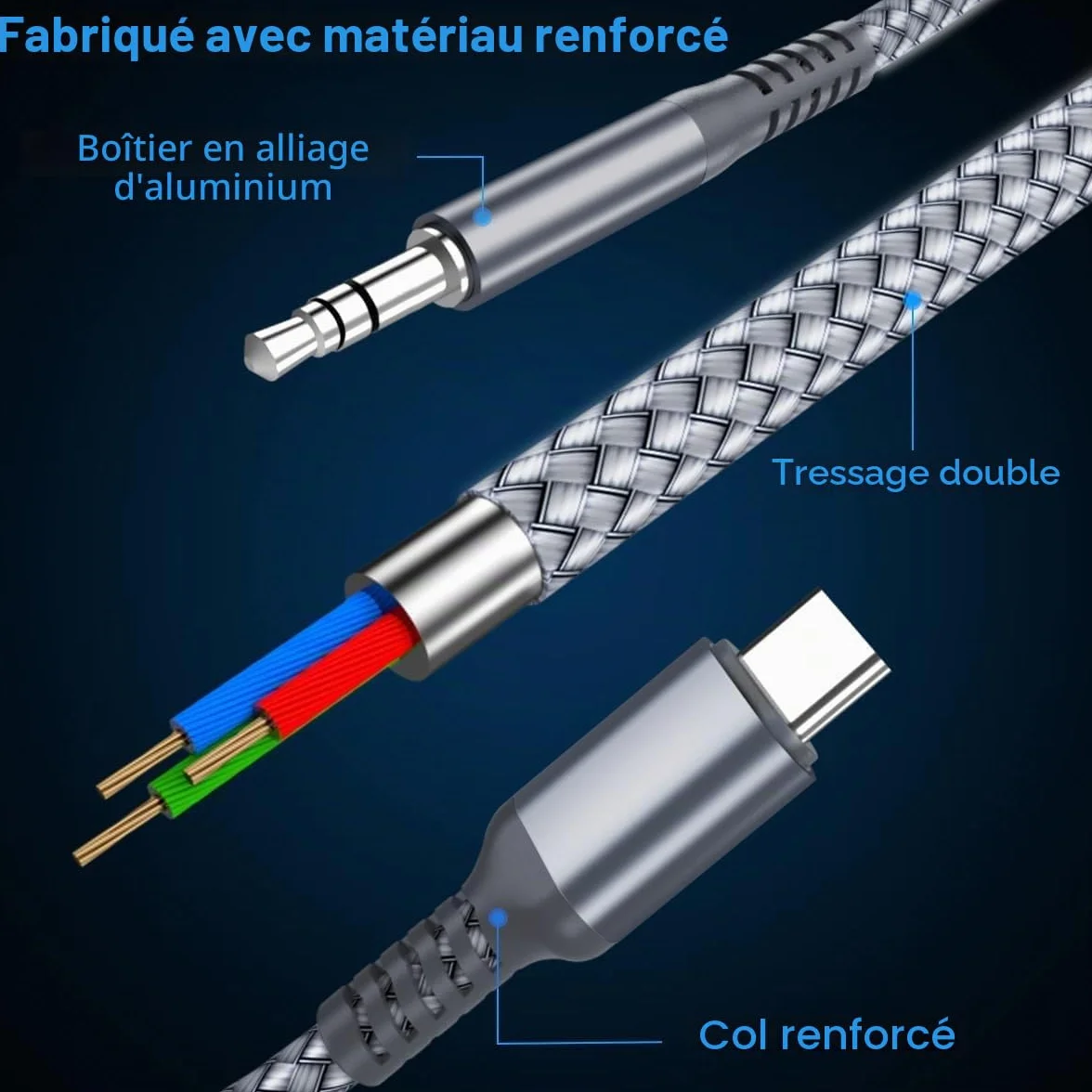 Elebase Câble USB C vers Jack 3.5mm 1.2M Adaptateur Audio pour iPhone 17 16 Pro Max, Samsung Galaxy S26 S25 S24