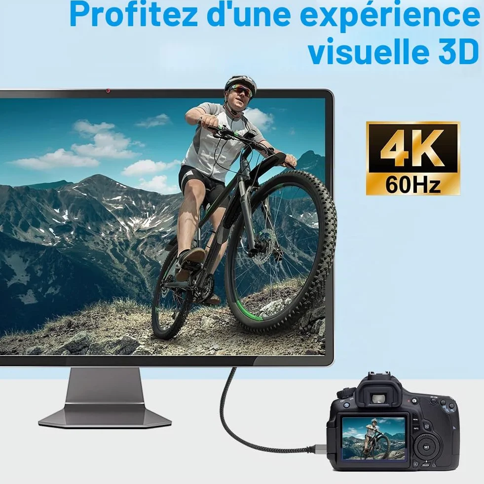 AXFEE Mini HDMI vers HDMI Câble 20cm, 4K 60Hz Mini HDMI Mâle vers HDMI Femelle, en Charge Ethernet,UHD,3D,HDR,Arc,Compatible avec Nikon D7100 Canon EOS RP/R