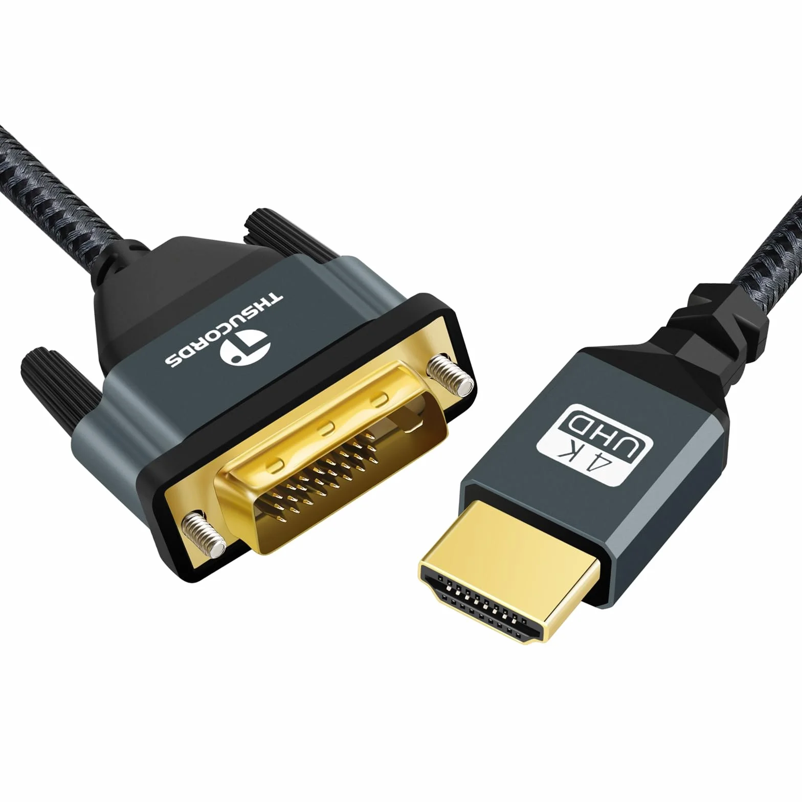 Thsucords Câble HDMI vers DVI 4K 1M, Plaqué et Tressé, Câble DVI vers HDMI Bidirectionnel Compatible avec projecteur, ordinateur Portable, TV, PC, lecteur DVD