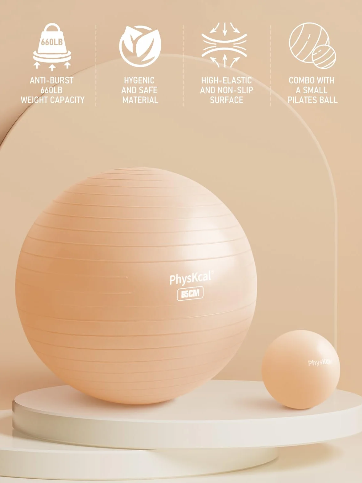 PhysKcal Ballon de Pilates 55-85cm Anti-dérapant Yoga Ball Swiss Ball avec Pompe