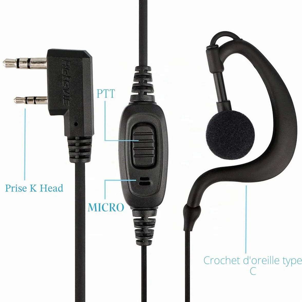 Retevis Talkie Walkie Écouteur, Forme G Casque à Crochet d'oreille, Oreillette Compatible avec BaoFeng JUCJET Kenwood RT24 RT27 RT668 RT619 Convient pour la Sécurité, Les Concours etc(2 Pcs)