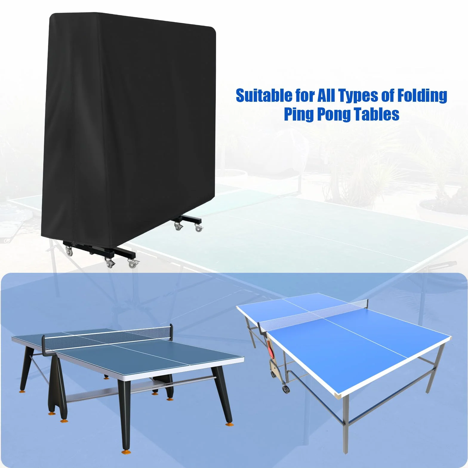 Housse Table Ping Pong Exterieur 165×70×185cm Oxford Imperméable Résistant UV Noir
