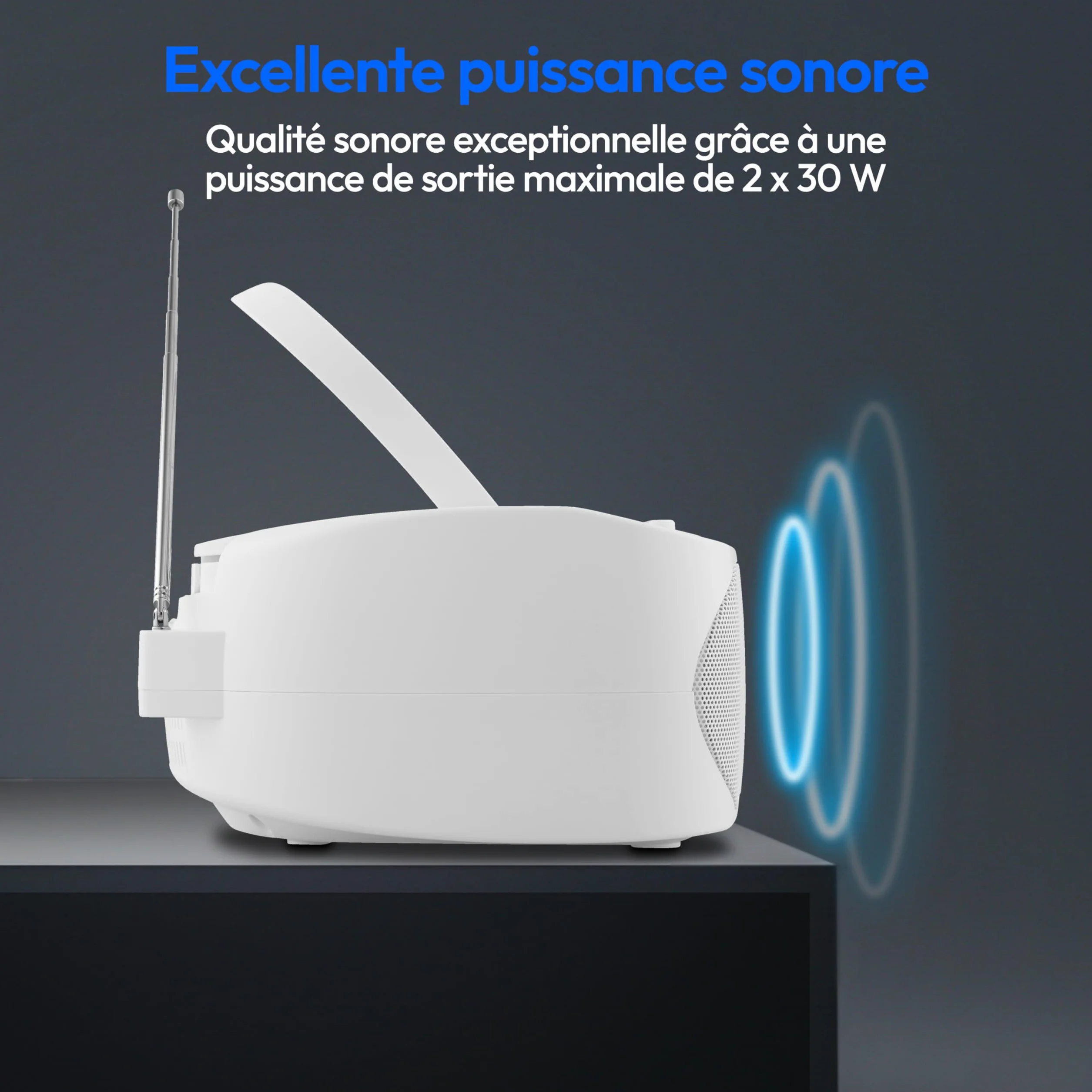 MEDION Radio Stéréo E65010 Lecteur CD Cassette USB AUX MP3 FM PLL 40 Stations Batterie Télécommande Blanc