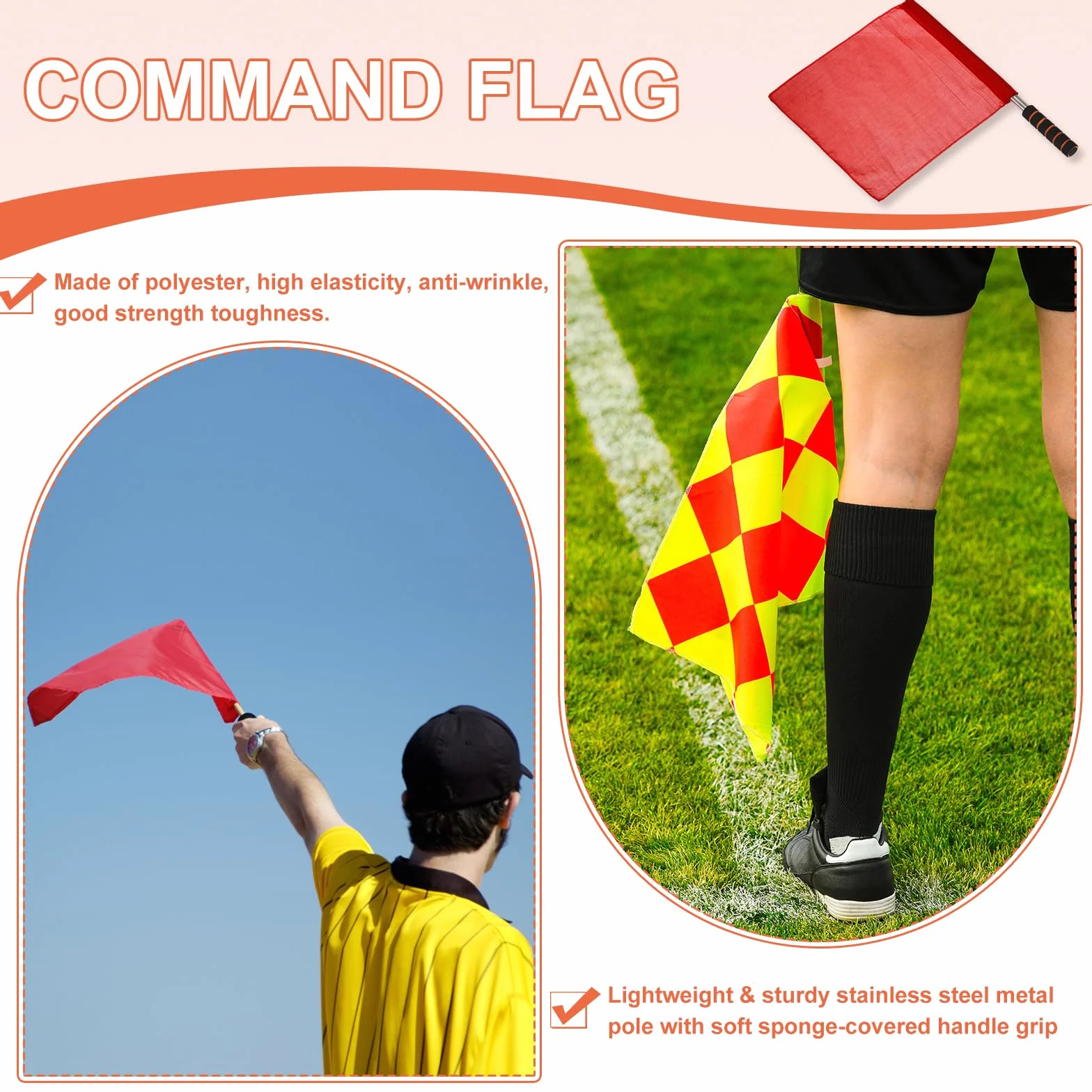 PATIKIL Arbitre Drapeau 4Pcs Inox Acier Poteau Éponge Poignée pour Football Terrain Sports Juge Signal Vert