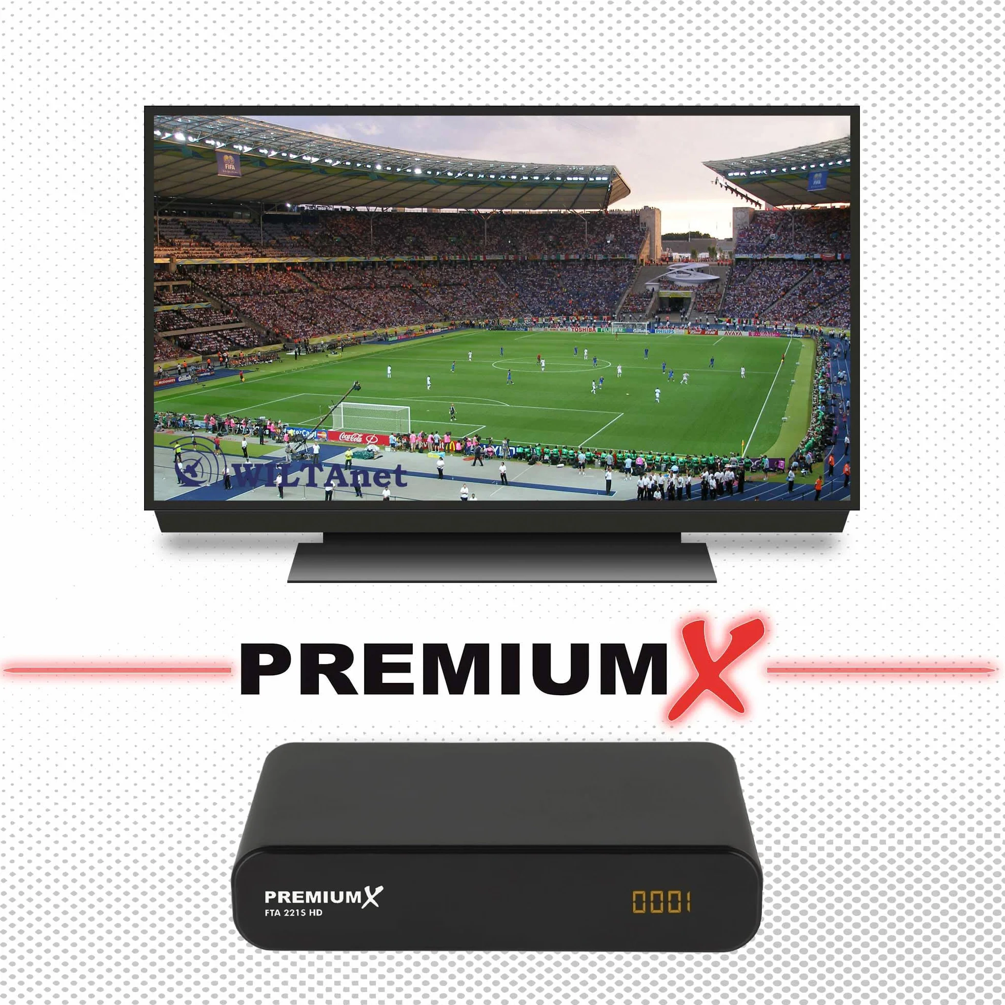 Récepteur satellite Premium X HD 221S – Récepteur satellite numérique DVB-S2 FTA, compatible avec Unicable, HDMI et péritel, lecteur multimédia USB, émetteur allemand compact préinstallé