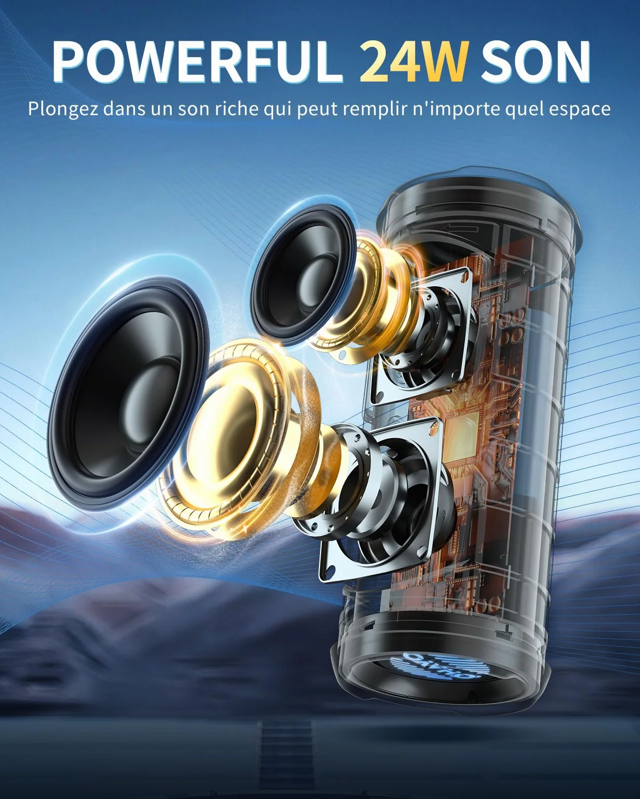 OHAYO Enceinte Bluetooth Puissante 24W IPX7 Étanche 30h Autonomie Bass Boost Portable
