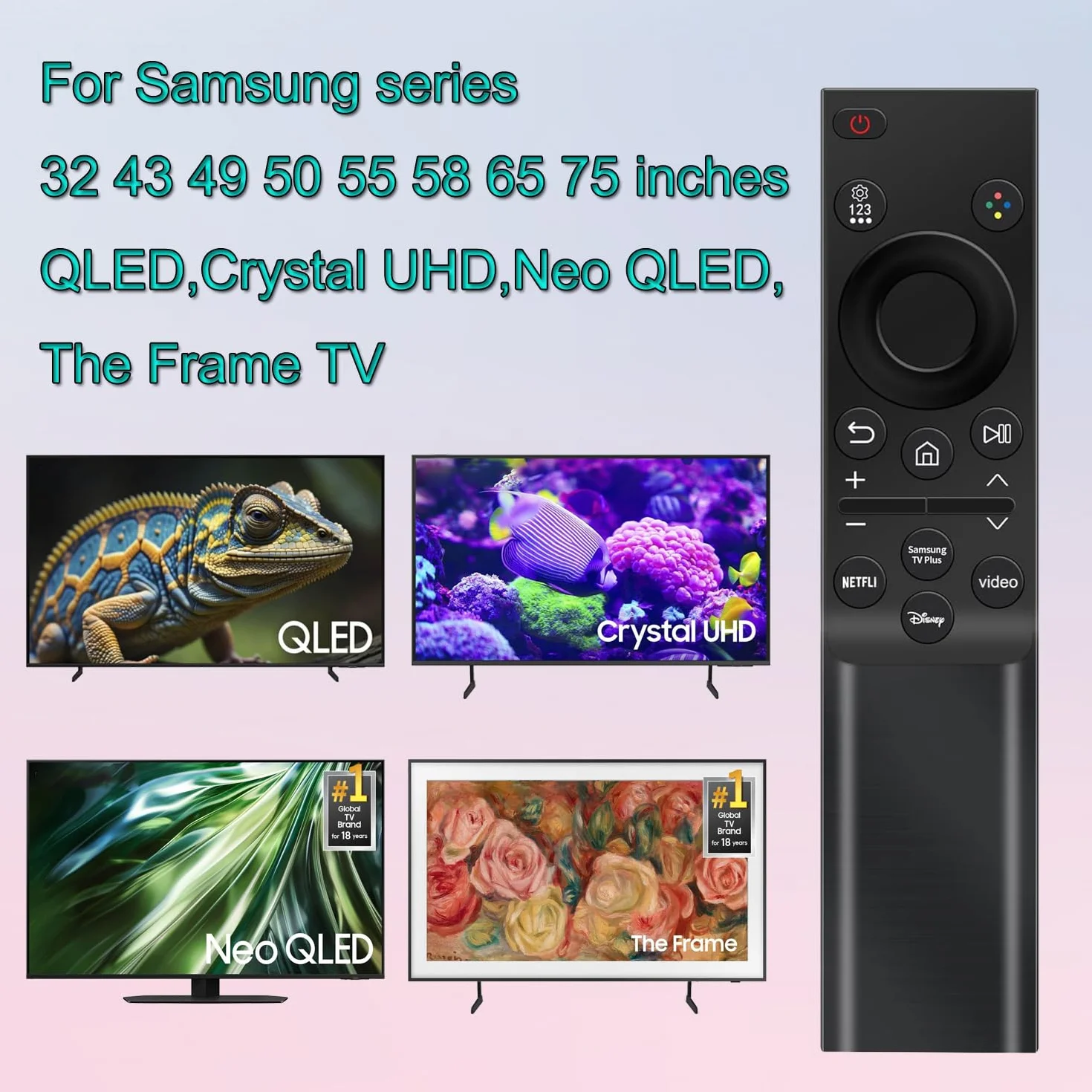 Télécommande Universelle pour TV Samsung, Remplacement pour Samsung Crystal QLED OLED Curved HDTV 4/8K UHD