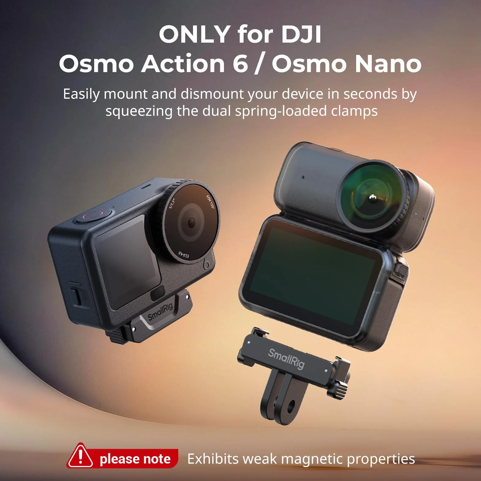 SMALLRIG Action 6 / Nano Adaptateur Magnétique à Dégagement Rapide pour DJI Osmo Action 6 / Osmo Nano, Lot de 2 avec Fixation à 2 Broches et Filetage 1/4"-20, pour Trépied/Perche à Selfie - 5918