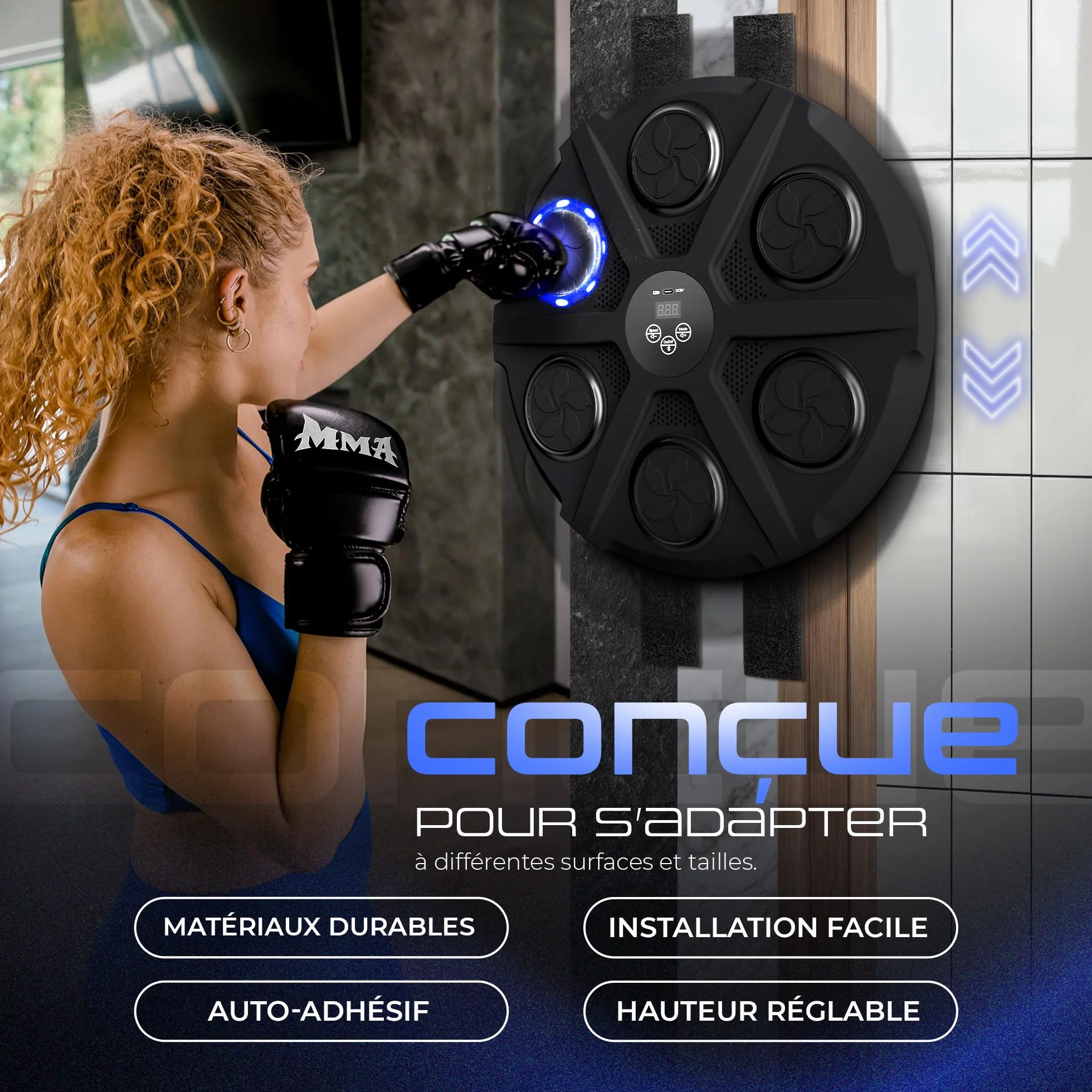 EZERO Machine Beatpunch Boxe Adulte Bluetooth LED Entraînement interactif Boxe Mural Musique Améliore Réflexes Endurance Set Complet