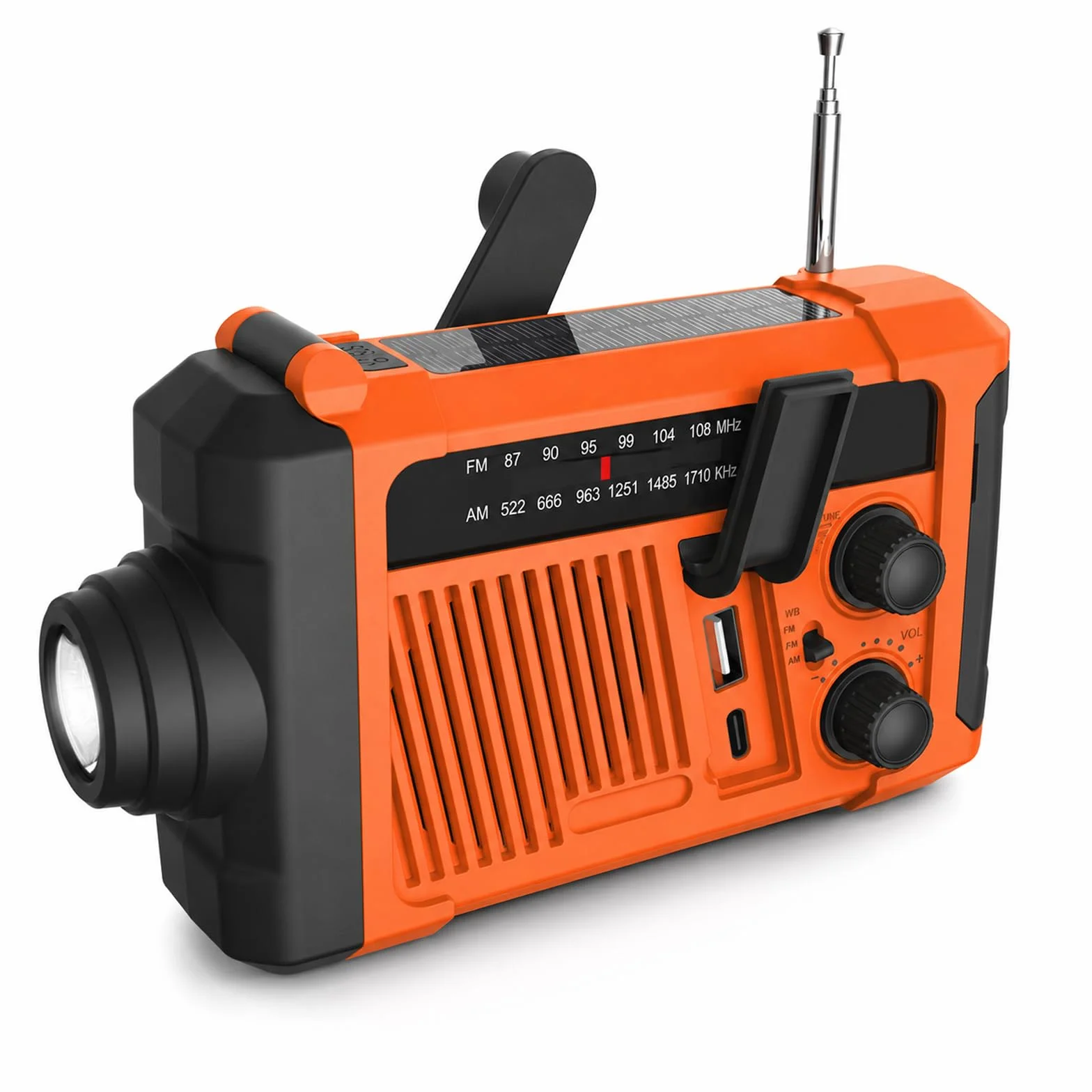 Radio d'urgence solaire à manivelle 2000 mAh AM/FM SOS Lampe LED Charge USB Camping