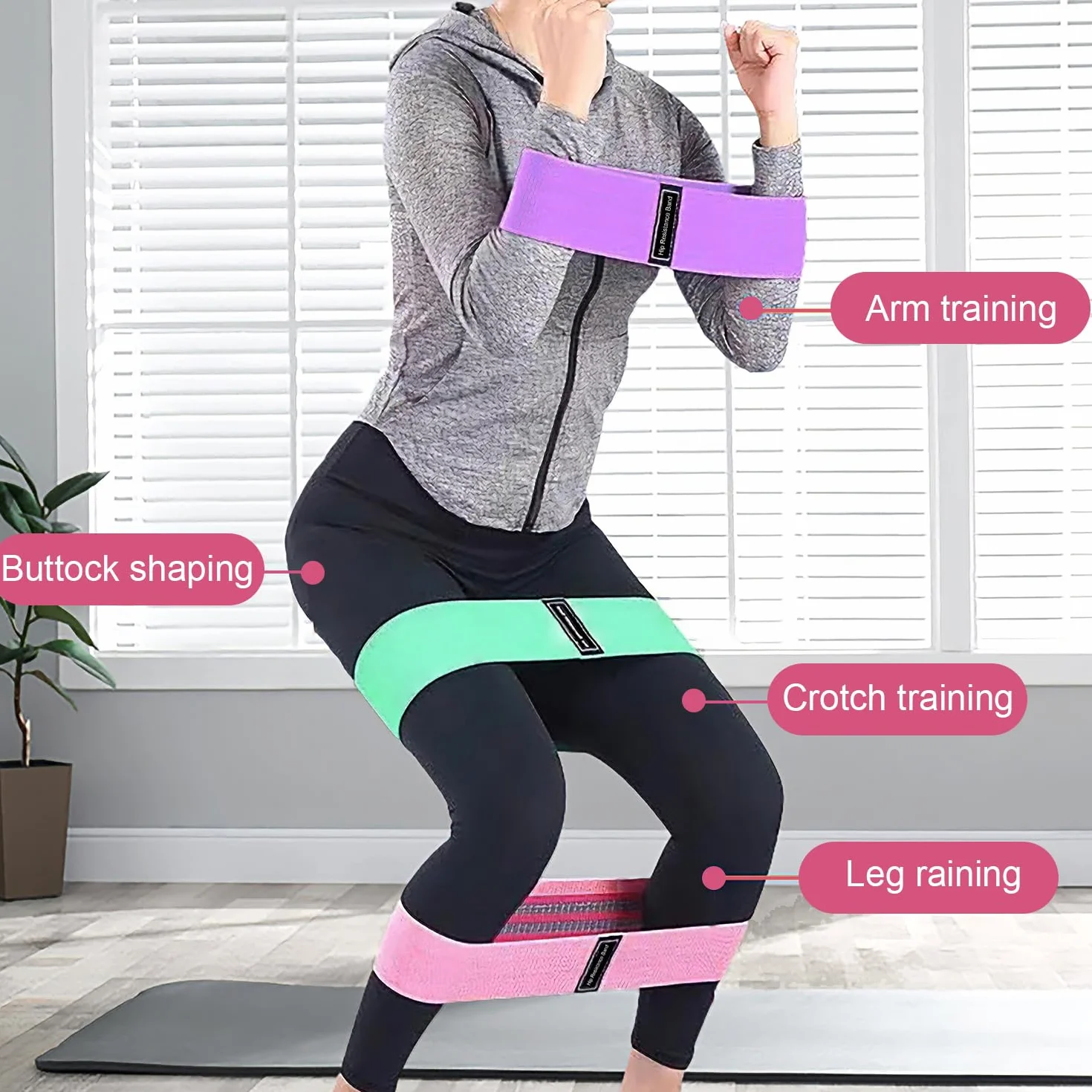 Bandes Elastiques de Fitness Antidérapantes en Tissu, 3 Niveaux de Résistance pour Yoga, Fessiers, Sac de Rangement