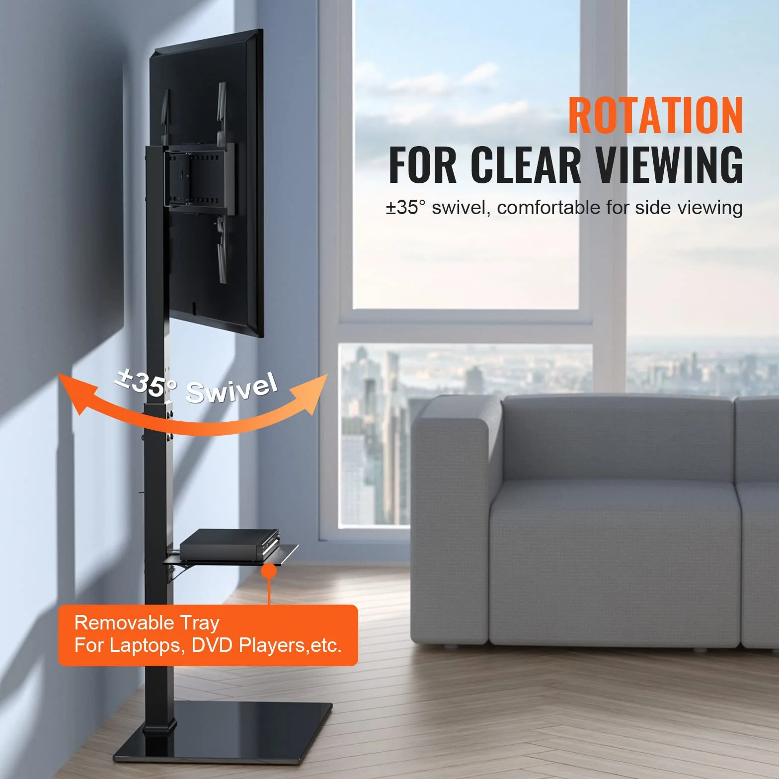 VEVOR Support TV Pivotant 81,3-216 cm, Pied Réglable en Hauteur, Charge 45 kg, VESA 400x800 mm