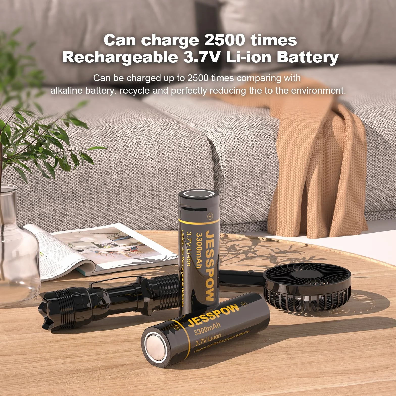 Piles Rechargeables 3.7V 3300 mAh Batterie à Dessus Plat Haute Capacité Lot De 2