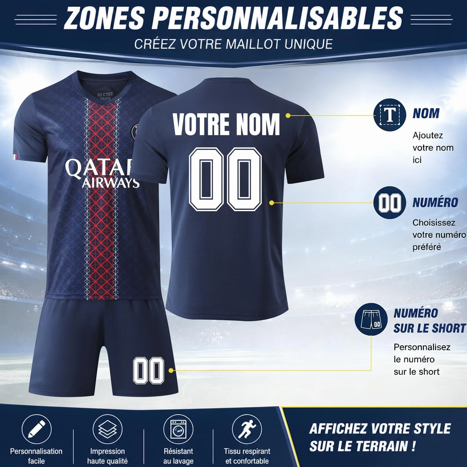Maillot de Foot Enfant Adulte Personnalisé avec Nom et Numéro - Ensemble Jersey Domicile Extérieur avec Short et Chaussettes
