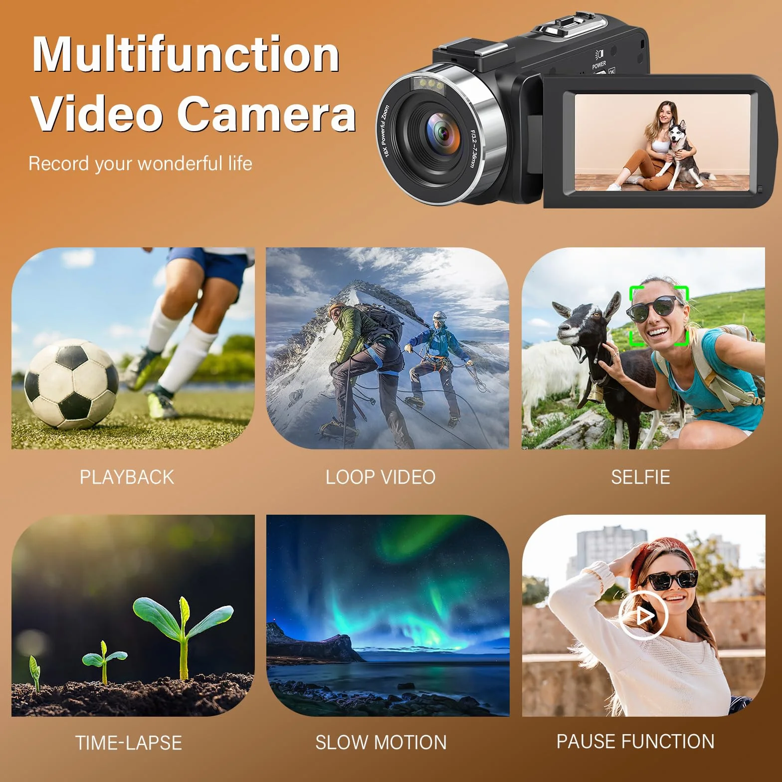 Caméscope 4K 30FPS 80MP Zoom Numérique 18X Caméra Vlogging Vision Nocturne IR Écran IPS 3.0" avec Carte SD 32 Go