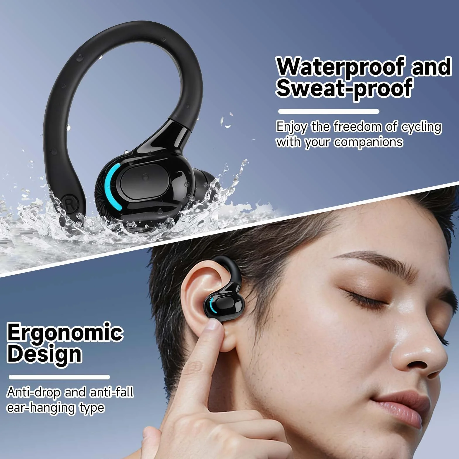 Oreillette Bluetooth sans Fil V5.2 Écouteur Mono Tour d'oreille 360° avec Micro Intégré Mains Libres Bluetooth pour i Phone Android PC