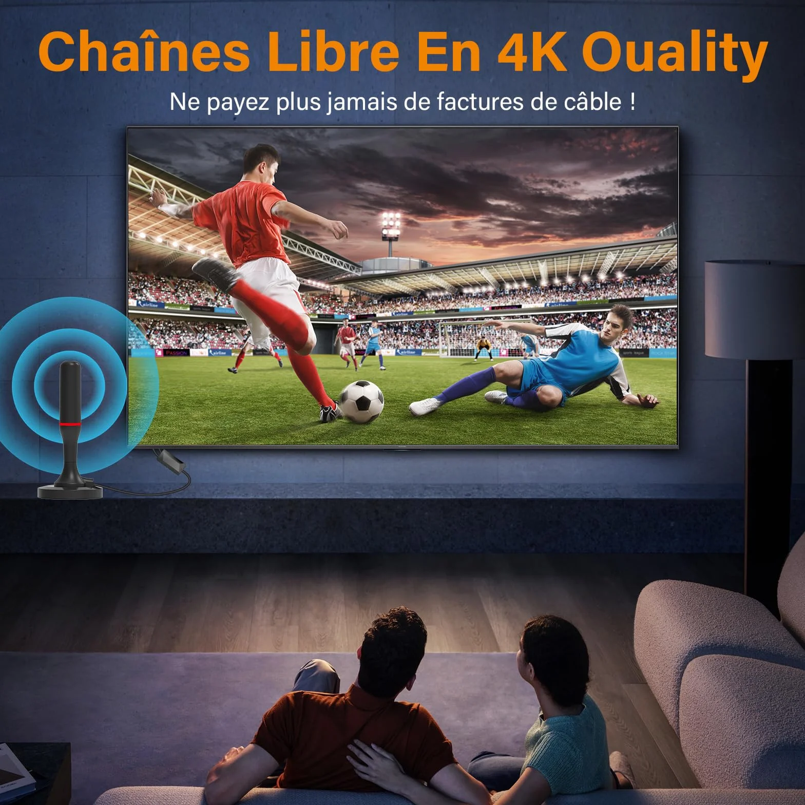 Antenne TV Intérieure Puissante, Antenne TNT Intérieure 2026 HD, Réception Longue Portée 360°, Base Magnétique Forte, Amplificateur Gain Élevé, Compatible 4K 1080P Toutes TV